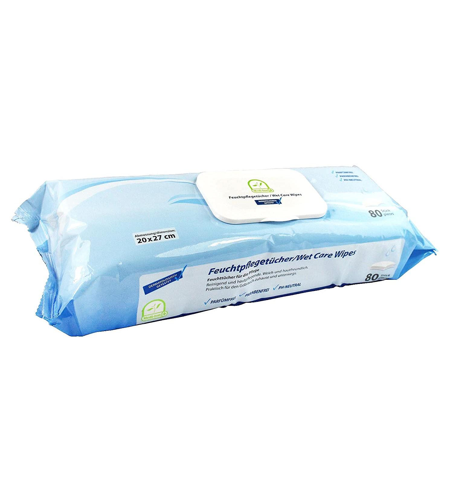 Medi-Inn Wet Wipes | Perfume & Paraben-Free pH-Neutral | 80 Wipes (20x27 cm) - Gentle Care for All Skin Types - Buy Online on GoSupps.com