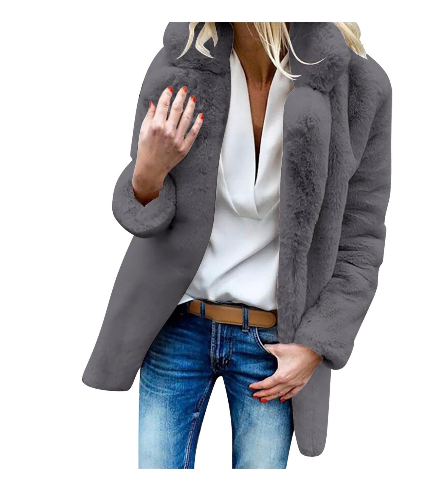 Shop Hanxiulin Oversize Plush Hoodie Jacket - Fleece Winter Coat for Women Cozy Long Sleeve Stand-Up Collar 5XL Dark Gray - Buy Online on GoSupps.com