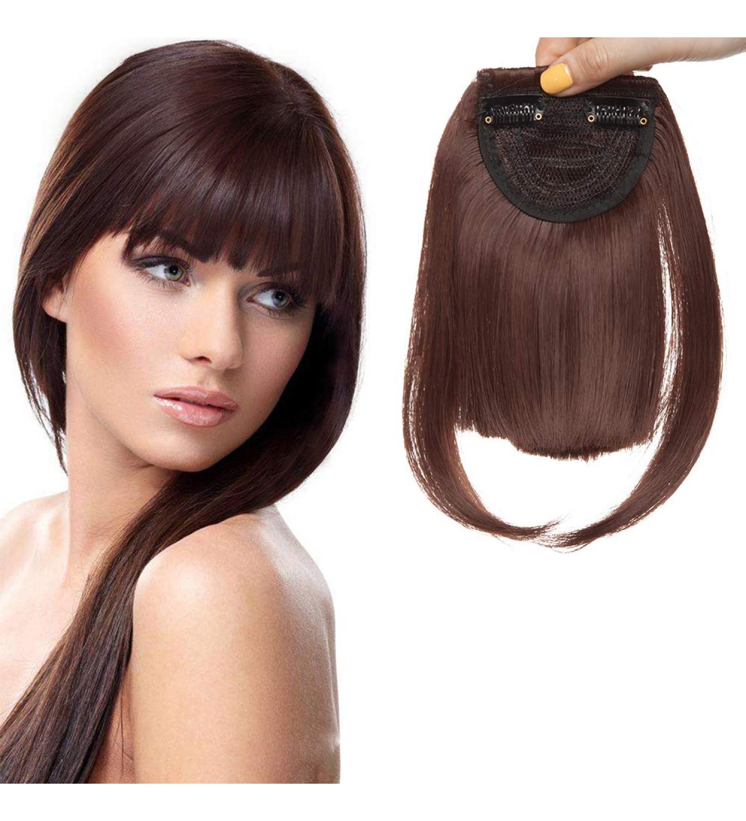 One Piece Hair Clip In Bangs Fake Hair Extensions False Hair Piece Clip On Front Bang Fringe Cute - Medium Brown - Buy Online on GoSupps.com
