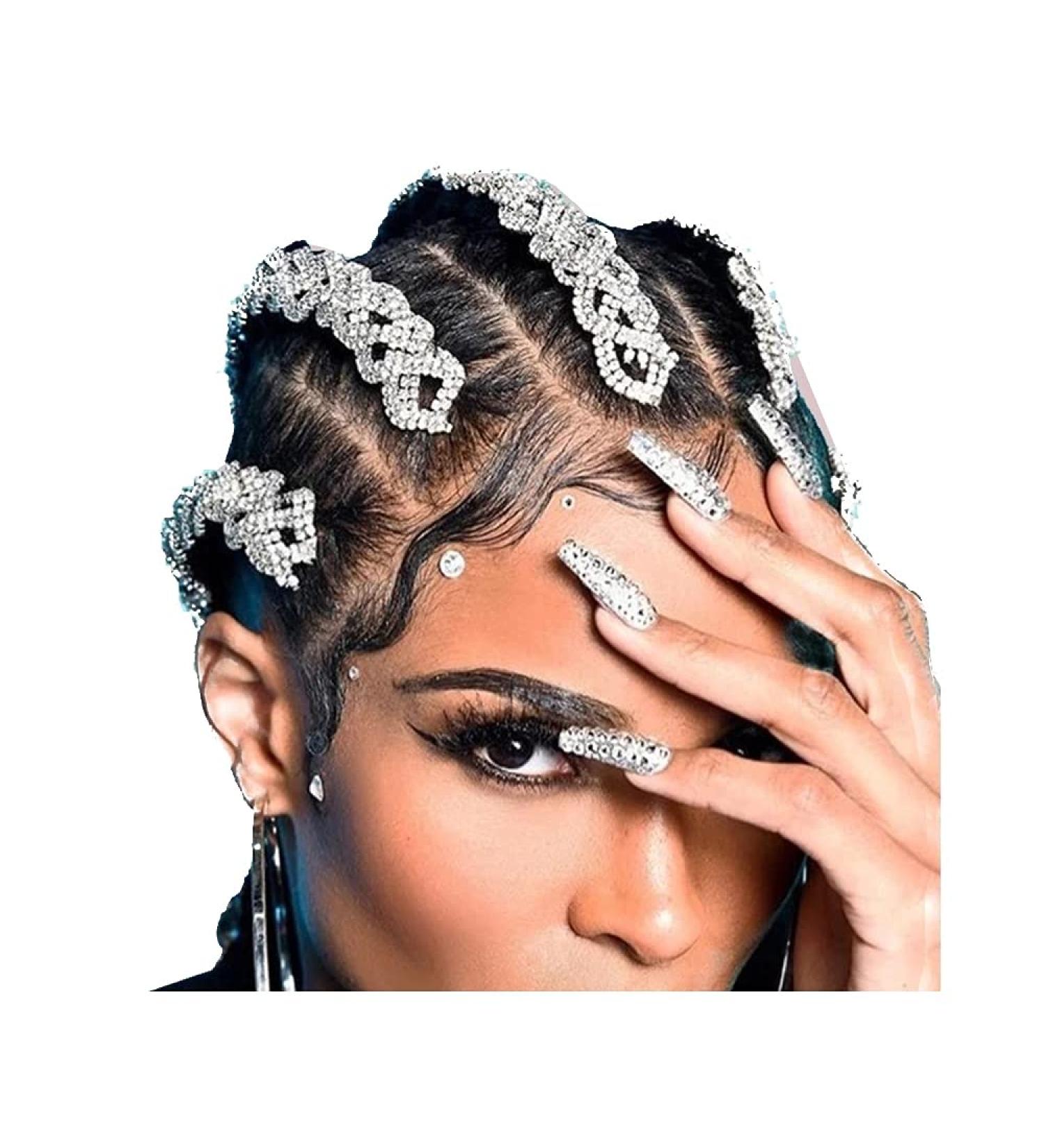 Stonefans 3pc Rhinestone Braid Headband Set - Silver Crystal Jewelry for Women | Hip Hop Hair Accessories for Costume Party - Buy Online on GoSupps.com