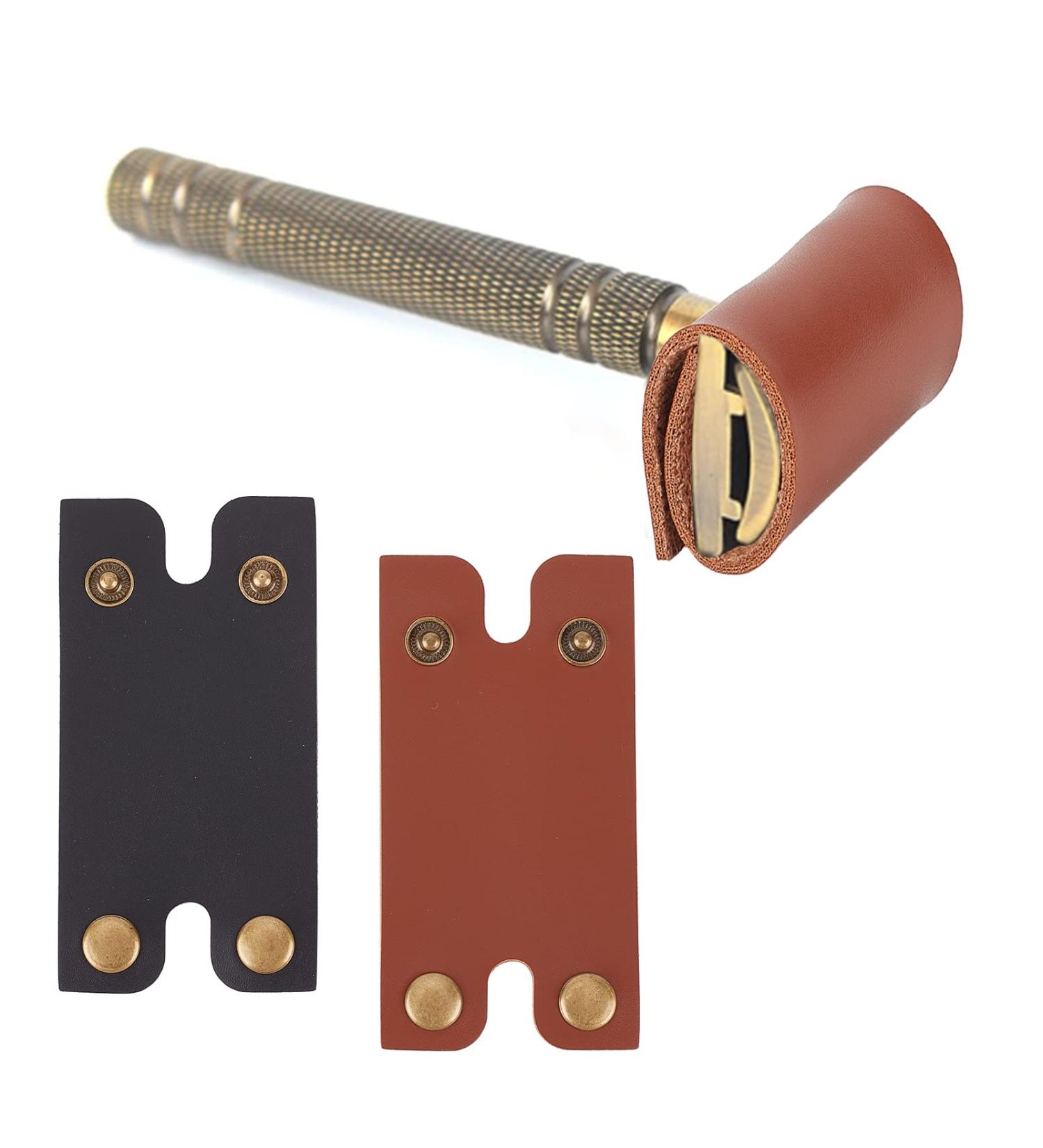 Amijoux Leather Razor Plane Cover | Double Edge Safety Razor Blade Guard & Travel Sheath | Essential Accessories for Safe Shaving - Buy Online on GoSupps.com