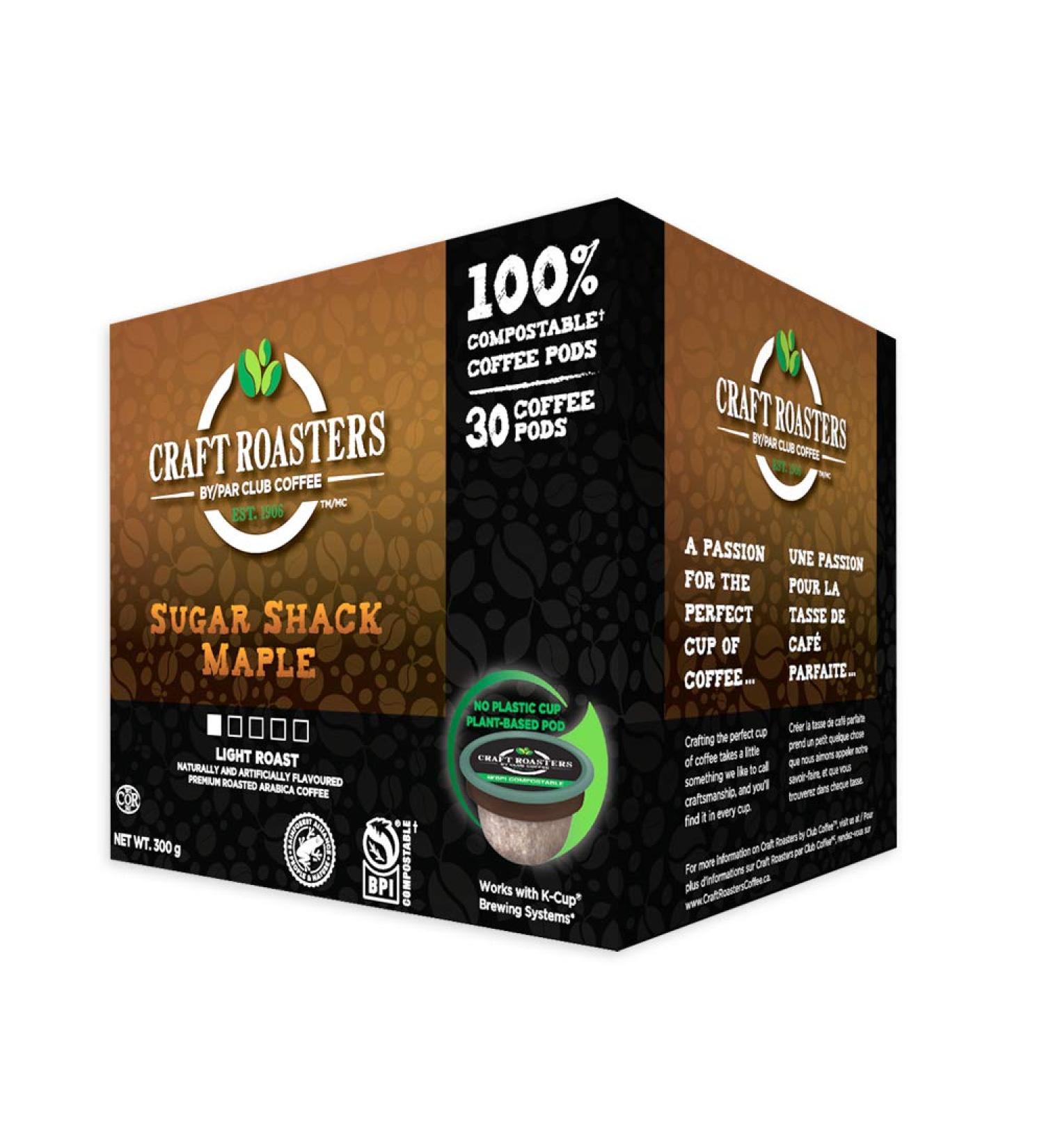 Club Coffee Craft Roasters Sugar Shack Maple - Flavoured Light Roast Single Serve Coffee K-Cup Pods Compostable Coffee Pods Keurig Brewer Compatible Rainforest Alliance Certified 30 Count Sugar Shack Maple - Flavoured Light Roast 30 count (Pack of 1) - Buy Online on GoSupps.com