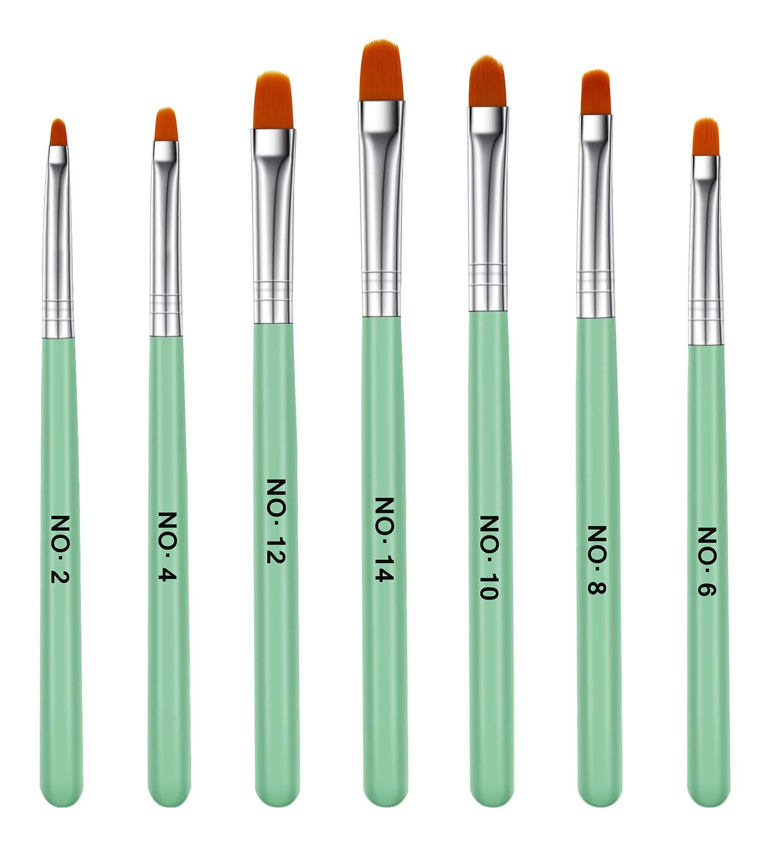 7-Piece UV Gel Nail Brush Set - Acrylic Nail Art Polygel Brushes with Wooden Handle - 7 Sizes for Extensions & Manicure - Green - Buy Online on GoSupps.com