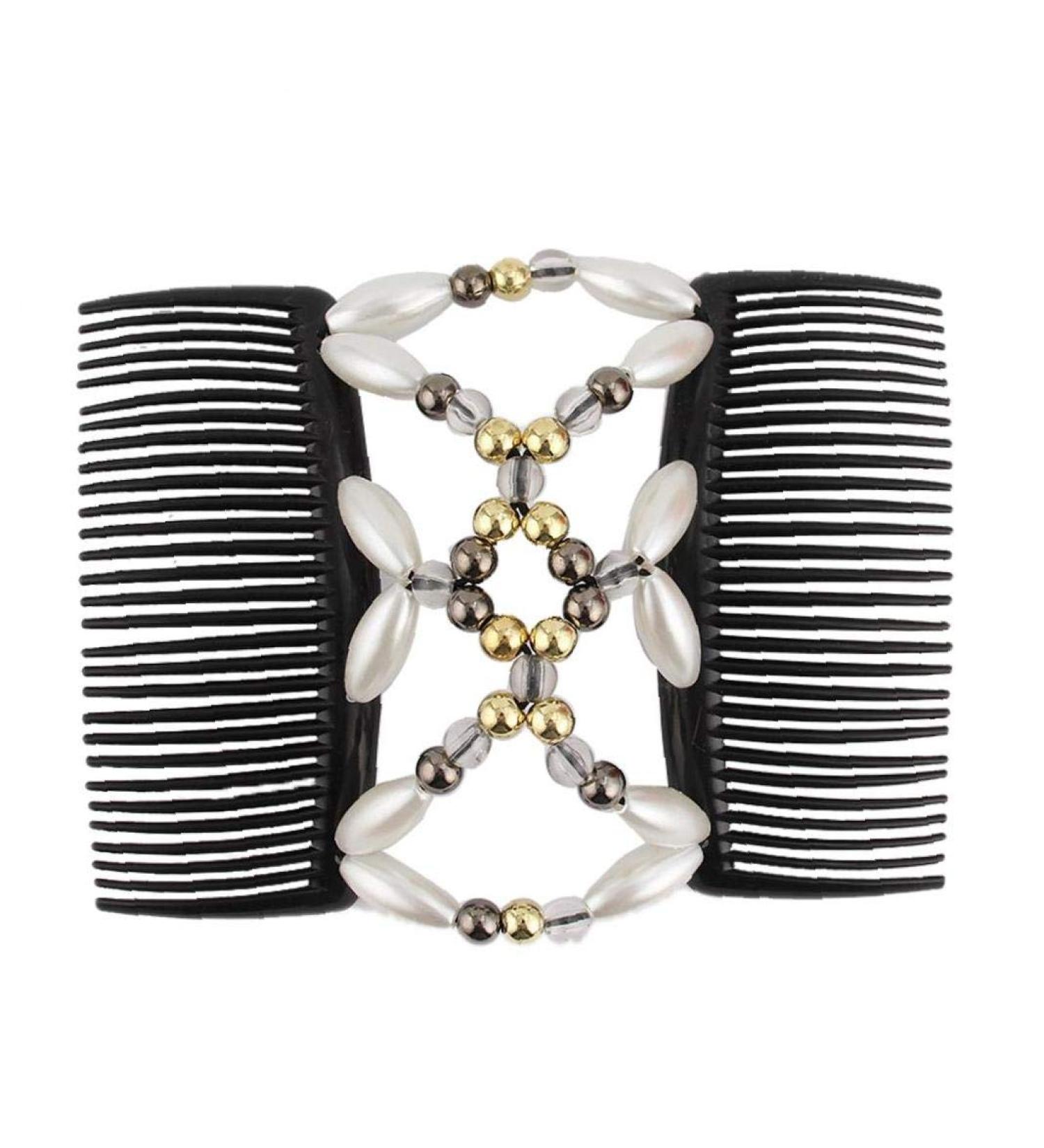 Beads Hair Combs Magic Elastic Hair Clips Stretchy Hair Comb Double Clips for Women Girls Hair Accessory - Buy Online on GoSupps.com