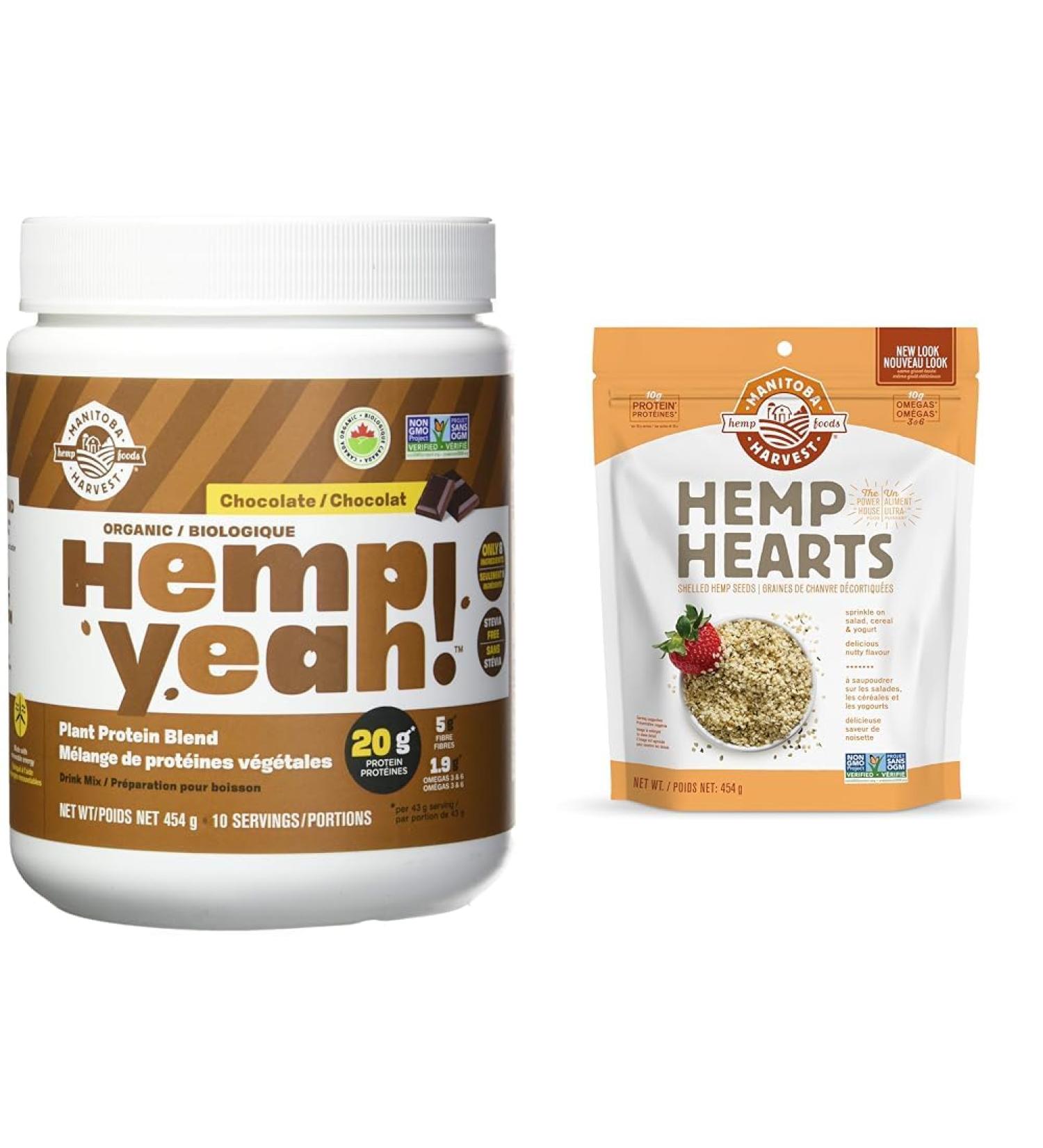 Manitoba Harvest Hemp Yeah! Org Protein Blend-Chocolate 454g & Hemp Hearts 454g - Buy Online on GoSupps.com