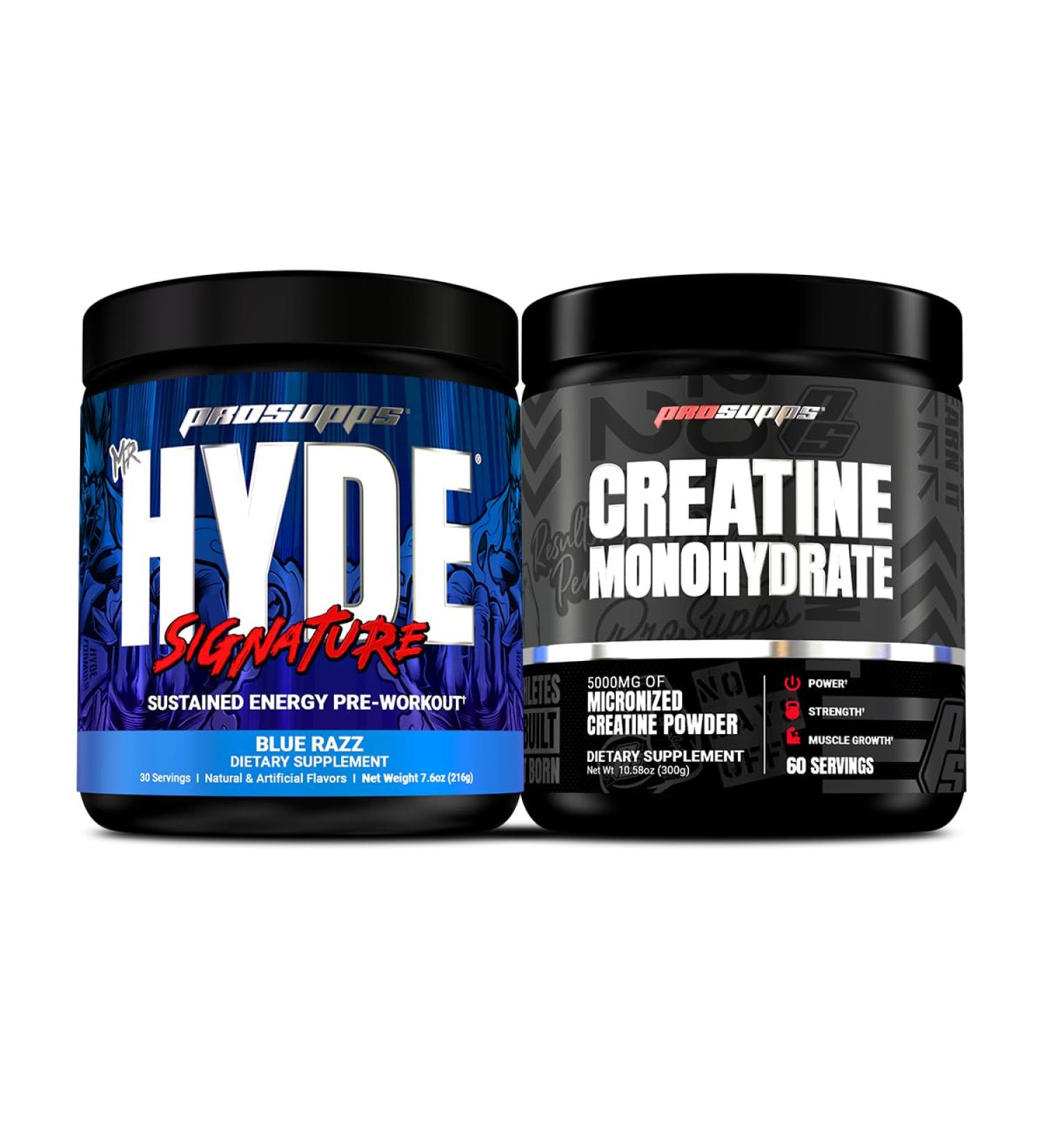 PROSUPPS Hyde Signature Sustained Pre-Workout Blue Razz 30-Servings and Creatine 300 Bundle - Buy Online on GoSupps.com