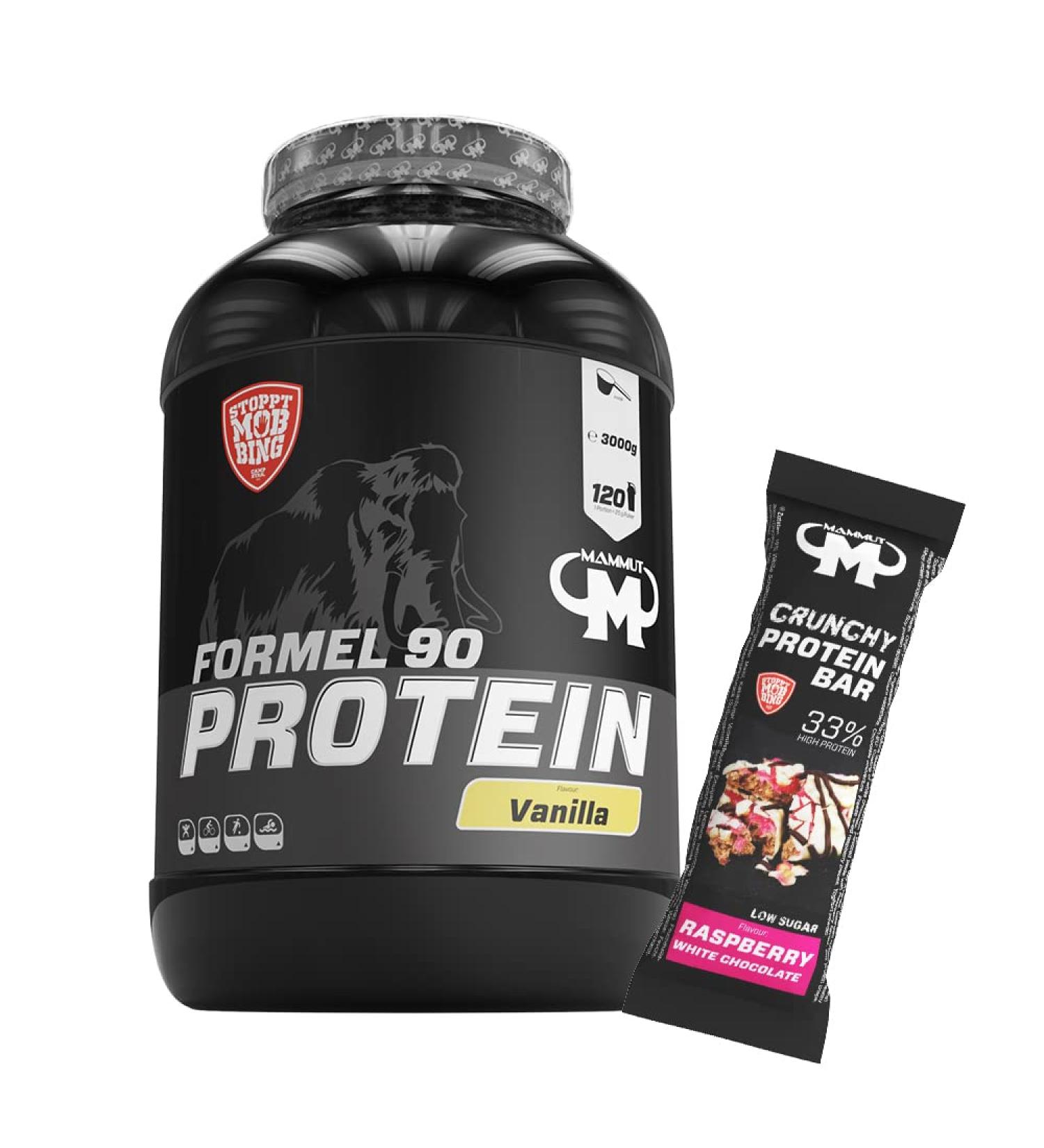 Buy 3kg Mammut Formula 90 Protein Shake Set - Vanilla + Raspberry Protein Bar | Best International Shipping - Buy Online on GoSupps.com