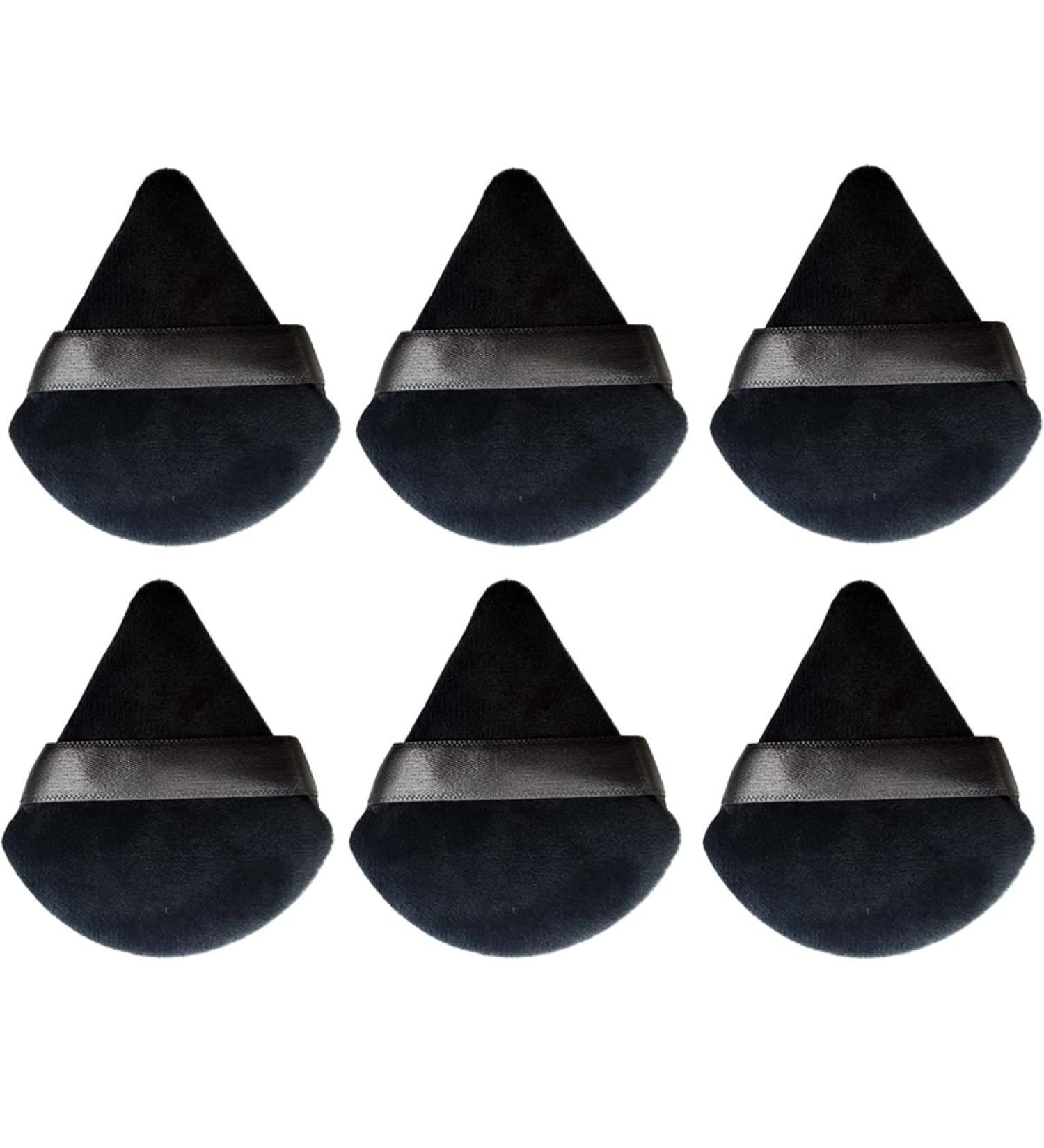 Faiteary Velour Triangle Powder Puff, Face Makeup Sponge Powder Puffs for Loose Powder, Mineral Powder or Liquid Cosmetic Foundation (6Pcs Black)