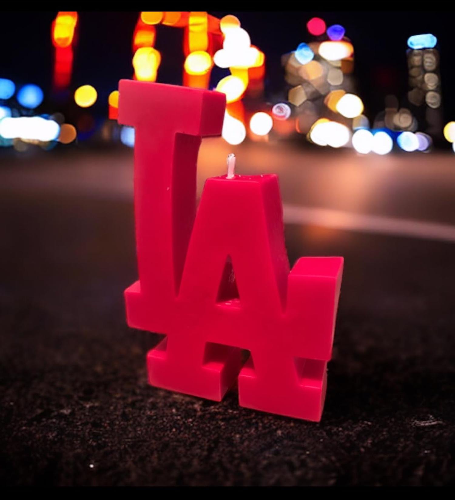 Red LA Initial Logo Candle 6.1 inches (Pina Colada)