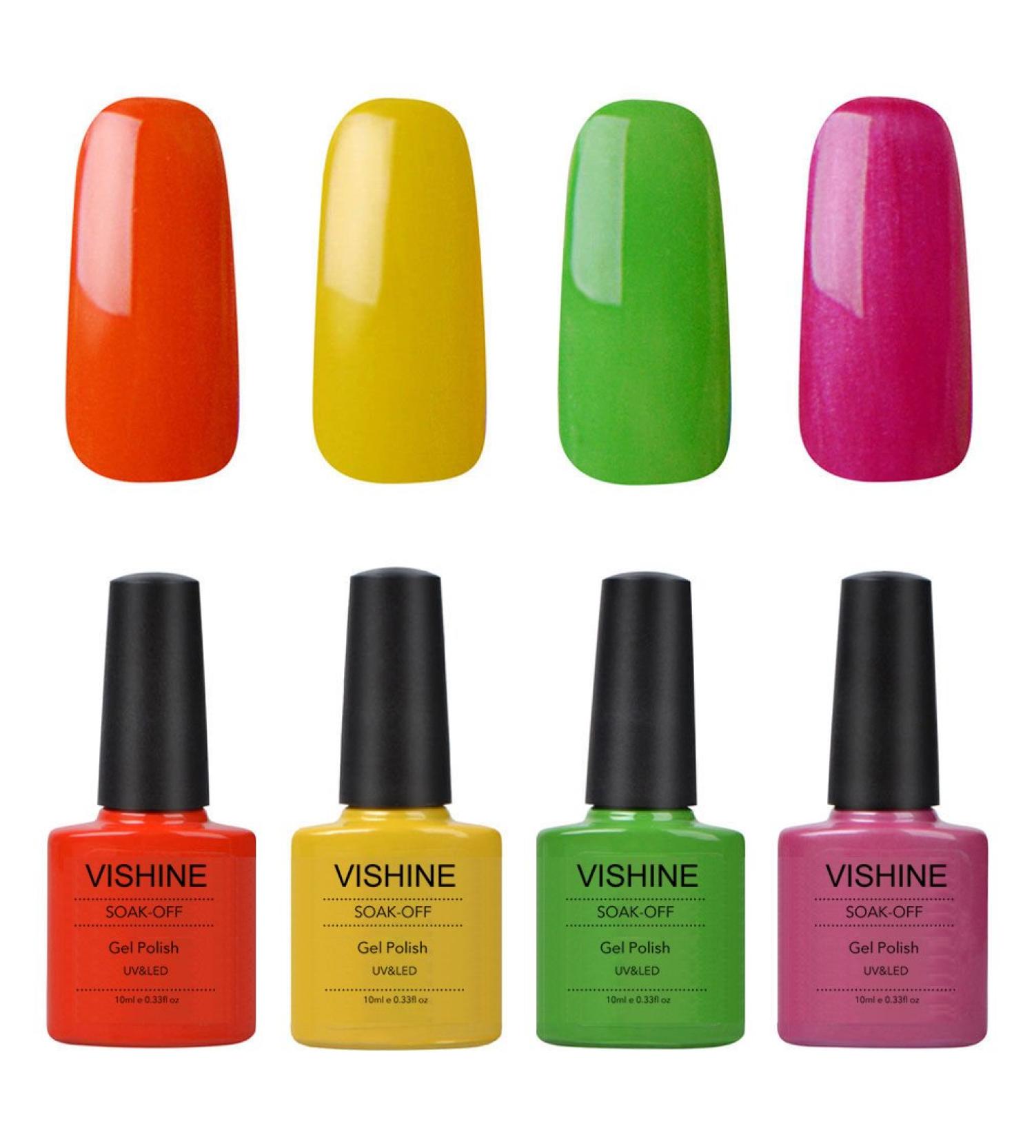 Vishine UV LED Soak Off Gel Nail Polish Manicure 4 Pcs 10ml Shiny Colors Nail Art Kit C087