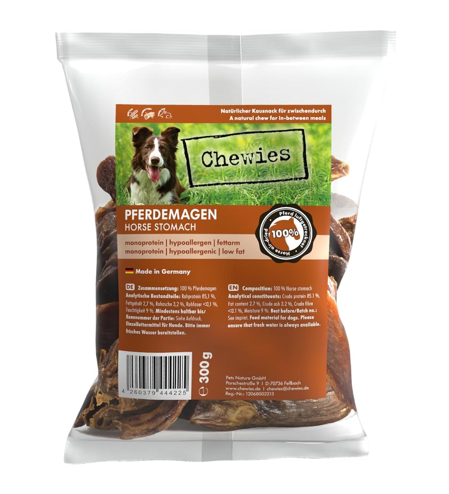 Chewies Hundeleckerli Horse Strips - Low Fat Hypoallergenic Monoprotein Dog Treats - 300g High-Quality Meat Snacks for Dogs - Buy Online on GoSupps.com