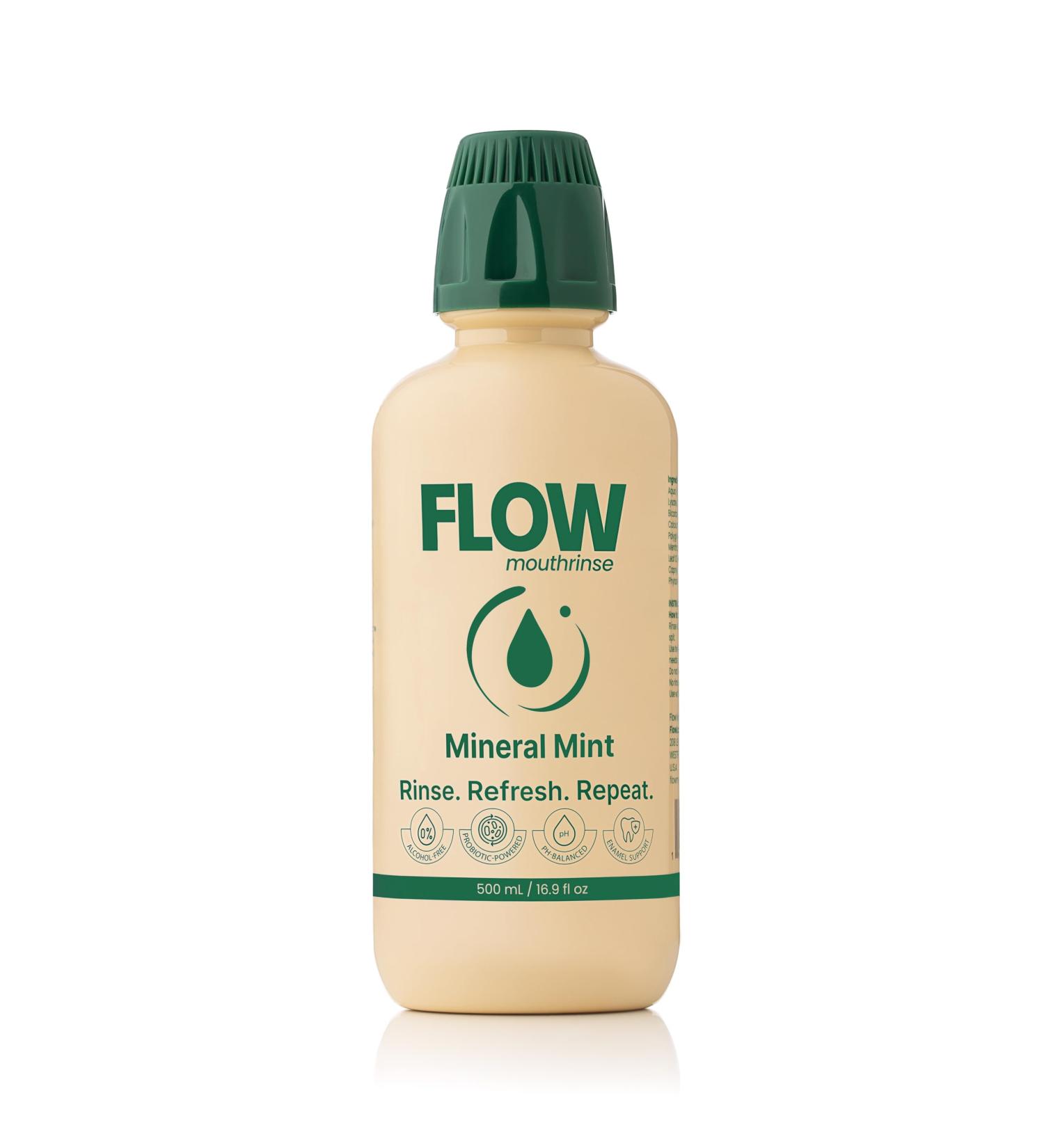 Flow Mouthrinse, Alcohol-Free Probiotic Mouthwash (Mineral Mint) Natural Oral Rinse to Fight Bad Breath, Balance Oral Microbiome & Protect Enamel Soothing Aloe & Xylitol for Dry Mouth 16.9oz - Buy Online on GoSupps.com