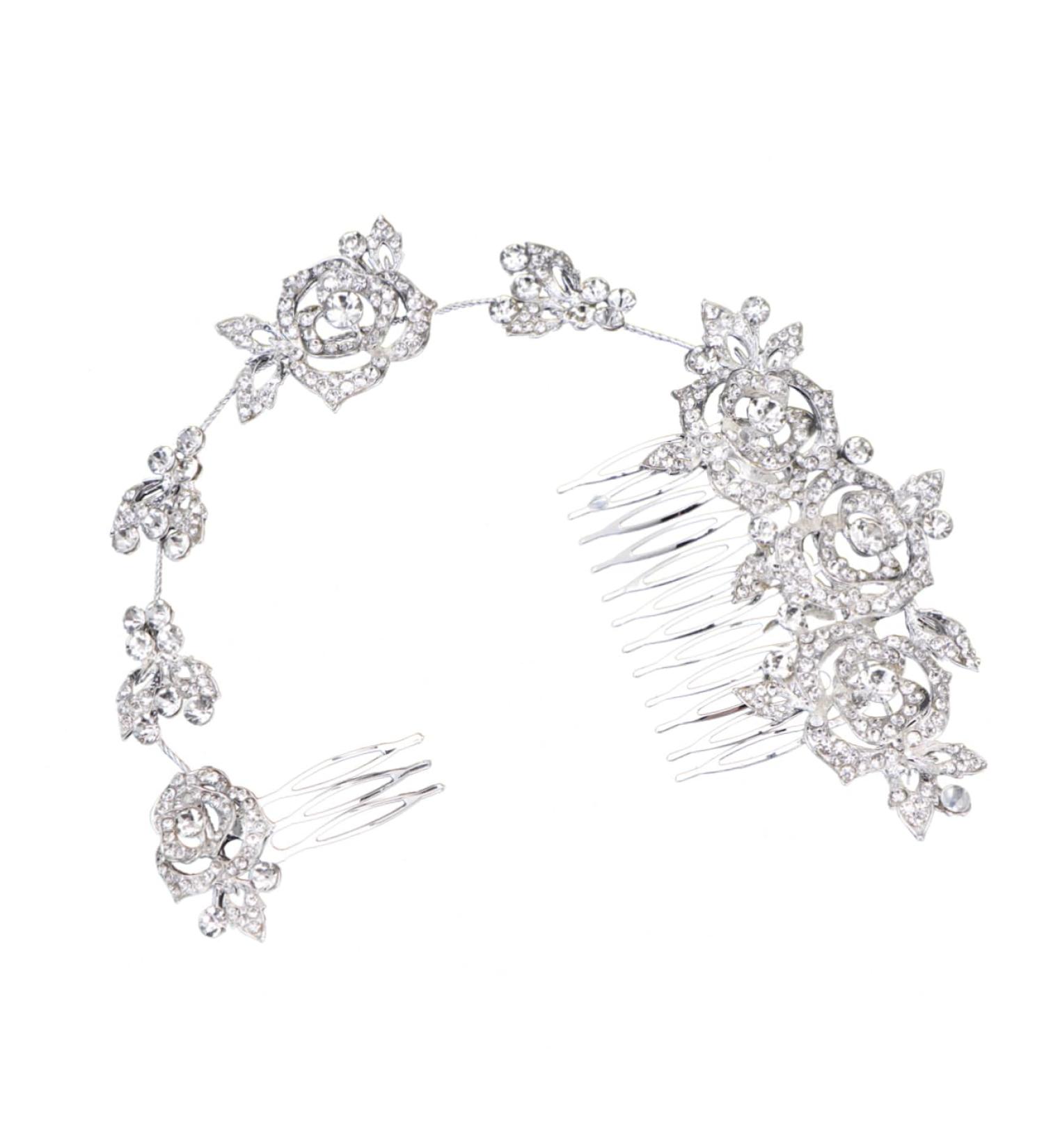 DOITOOL Rhinestone Headband Hair Comb Floral Rhinestone Hair Pin Wedding Bride Hair Accessories - Buy Online on GoSupps.com