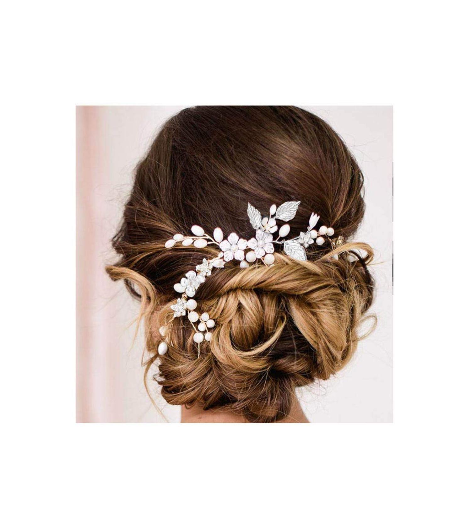 Bridal Jewelry | IYOU Silver Pearl Wedding Hair Vine & Floral Headband | Hair Accessories for Women & Girls - Buy Online on GoSupps.com