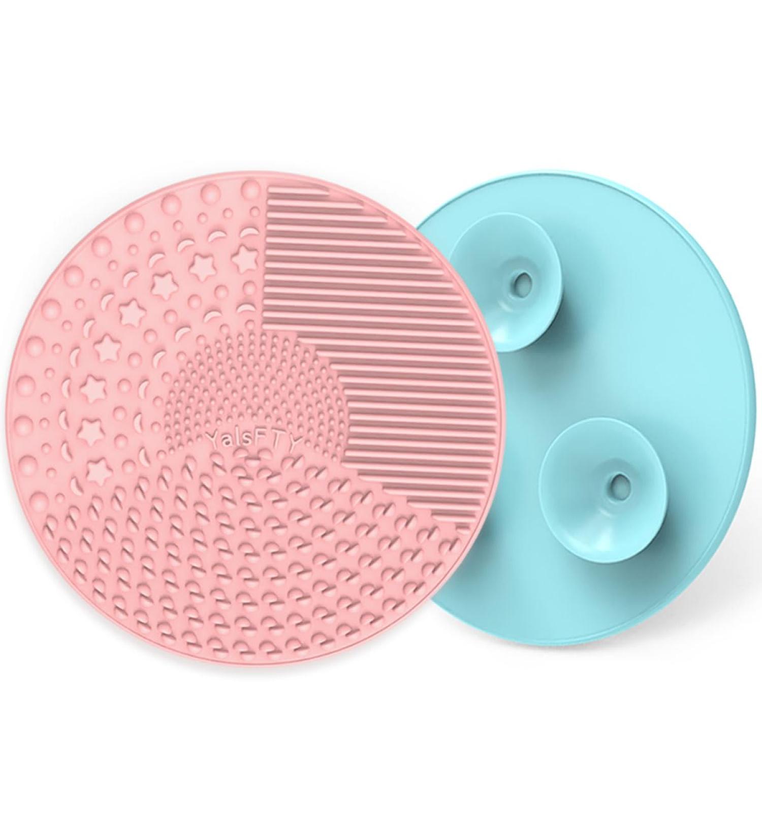 Silicone Makeup Brush Cleaning Mats Set of 2 - Portable Travel-Friendly Brush Cleaner Pads with Suction Cups | Ideal for All Brush Types (Pink & Blue - Buy Online on GoSupps.com