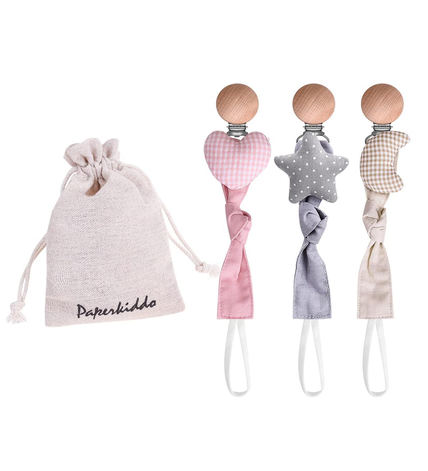 Paperkiddo 3pcs Pacifier Chain & Band Set for Boys & Girls - Soft Baumwoll-Musselin with Nickel-Free Clips - 22cm Triangle Bib Sucker - Buy Online on GoSupps.com