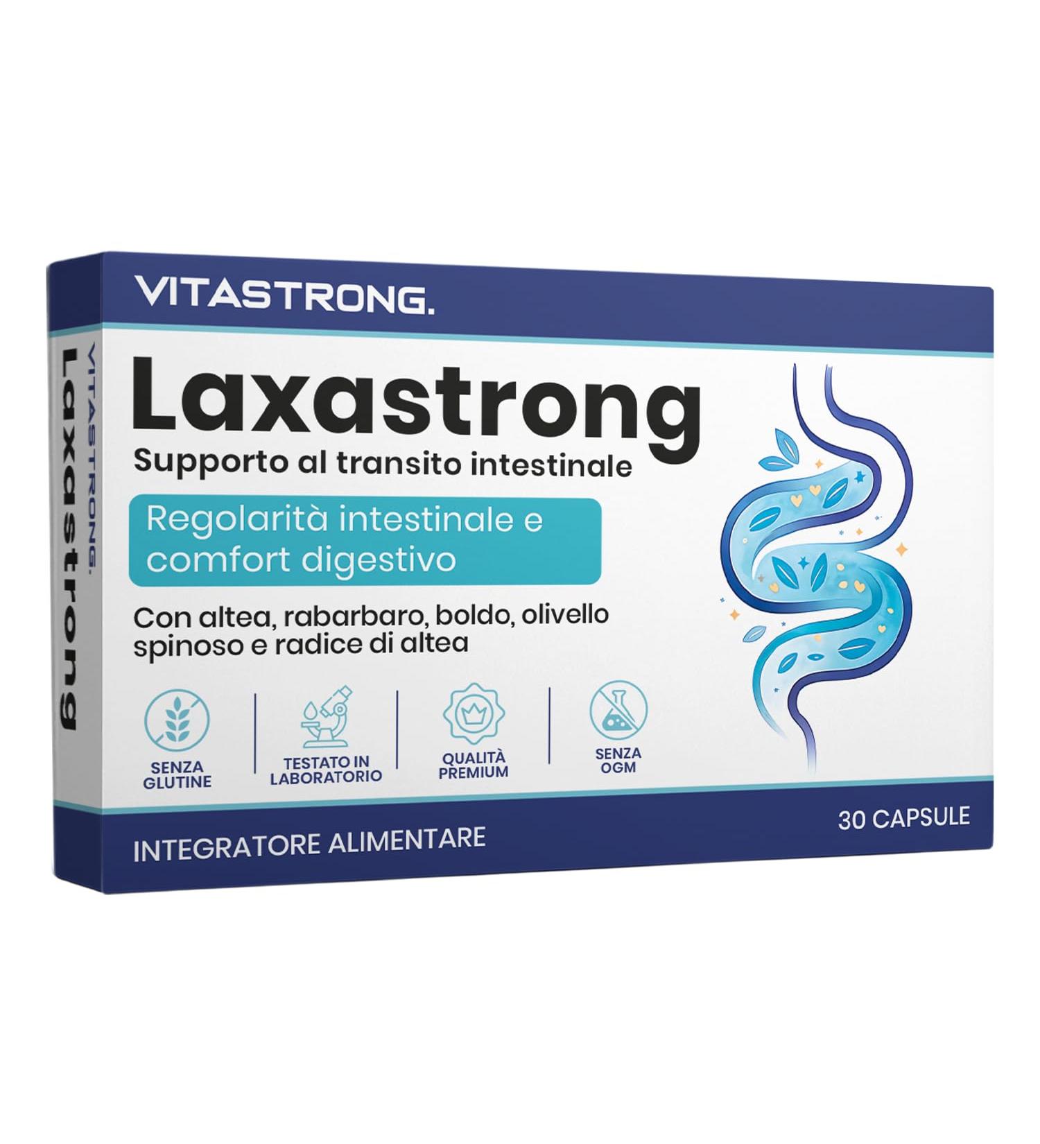 Vitastrong Laxastrong Support for intestinal transit premium formula plant extracts rhubarb sea buckthorn Ugal altea natural laxative 30 vegan capsules without genetic