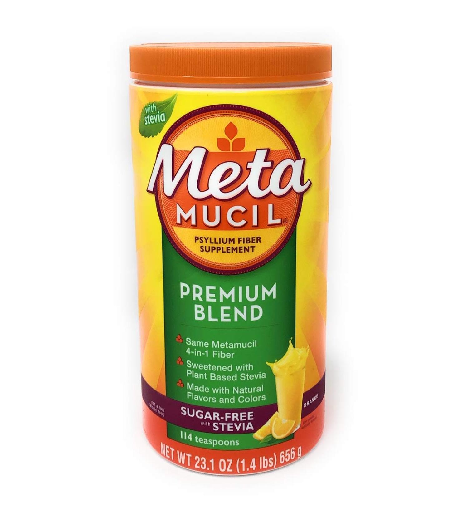 Metamucil Premium Blend Sugar Free Fiber - 114 Servings, Psyllium Husk Powder with Stevia, Natural Orange Flavor - 23.1 oz Pack of 1 - Buy Online on GoSupps.com