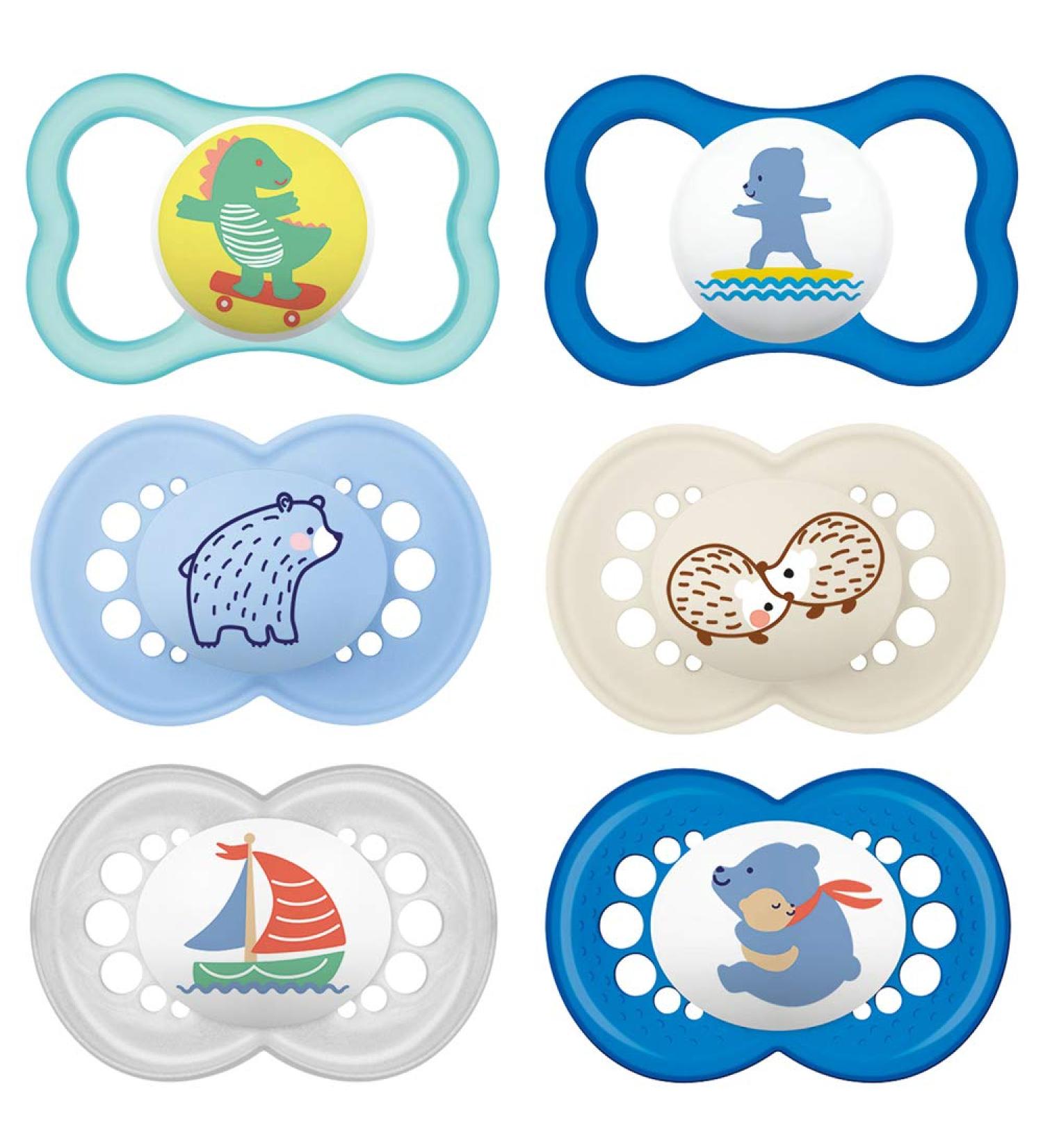 MAM Original & Air Silicone Pacifier Set for Boys (6-16 Months) | 6 Pacifiers + 3 Sterilization Boxes | International Shipping - Buy Online on GoSupps.com