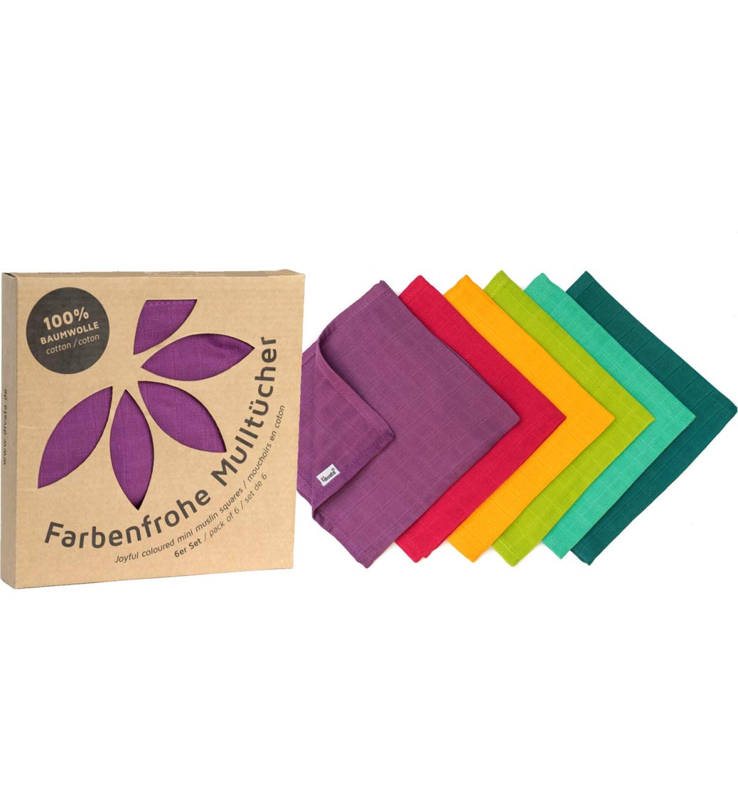 Divata Bunte Mini Mulltuch Set - 6 Rainbow Baby Spitting Towels Oeko-Tex Certified 35x35 cm - Perfect for International Shipping - Buy Online on GoSupps.com