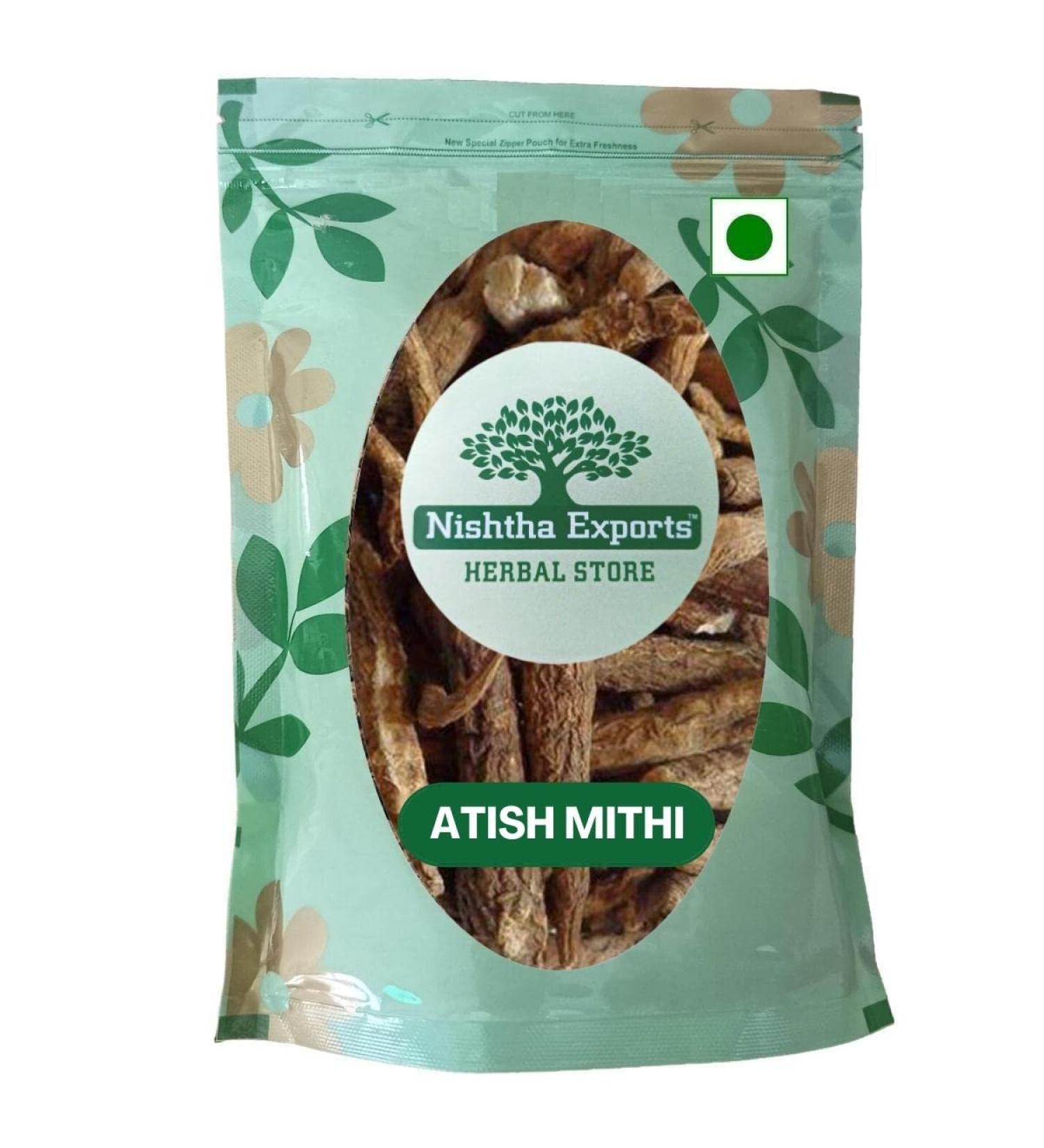 Atish Mithi-Aconitum Palmatum-Raw Herbs-Ativisha Sweet-Atiwisha-Ateesh-Jadi Booti-Single Herbs (50 Gram) - Buy Online on GoSupps.com