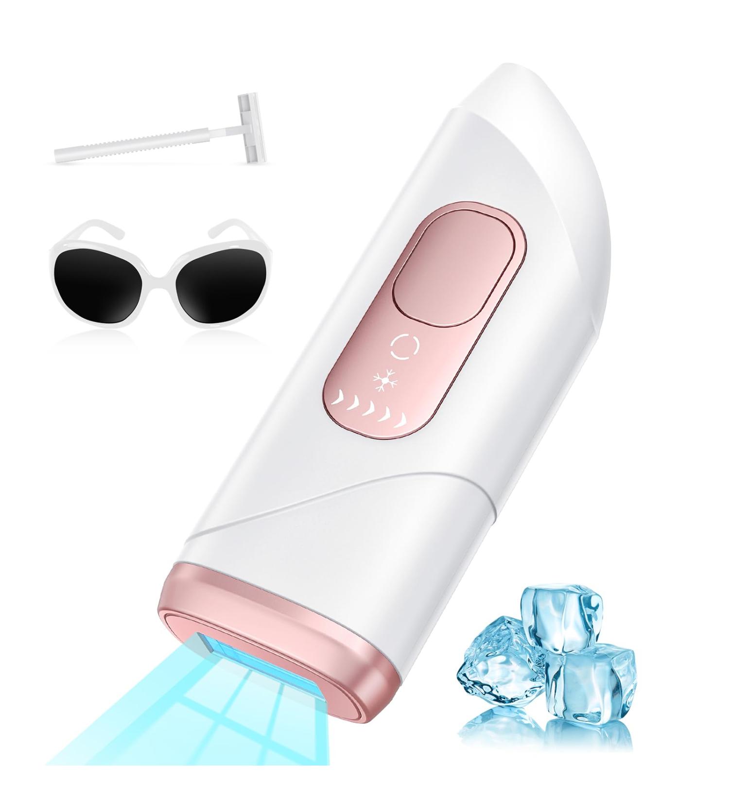 IPL Hair Removal Device with Ice Function | Unlimited Flash & 3 Modes | Effective Laser for Body Face Armpits & Bikini - A-Rosa White - Buy Online on GoSupps.com