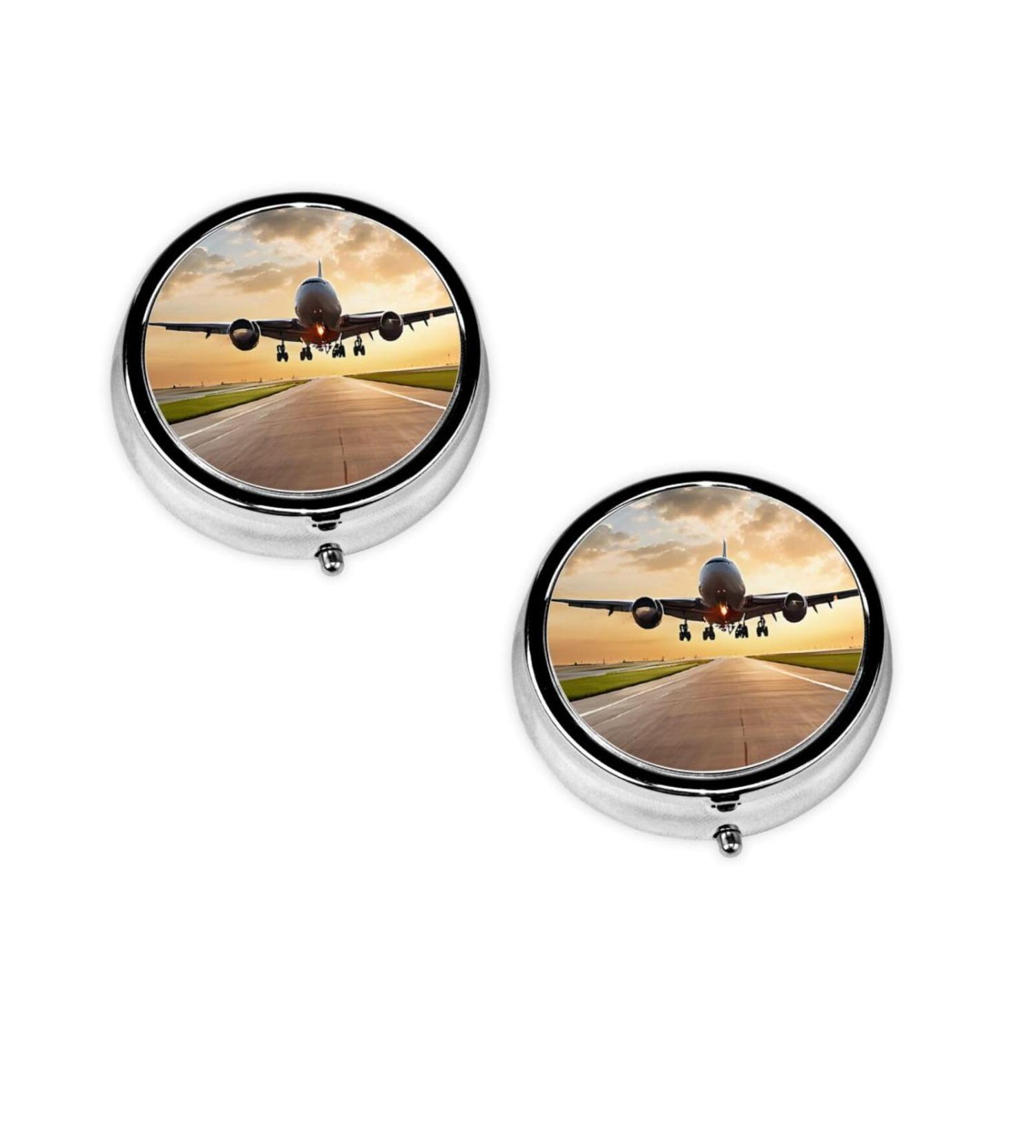 Airplane Printed Mini Round Pill Box | 3 Compartment Travel Pill Organizer | Portable Medicine Case for Home & Office Use - Buy Online on GoSupps.com