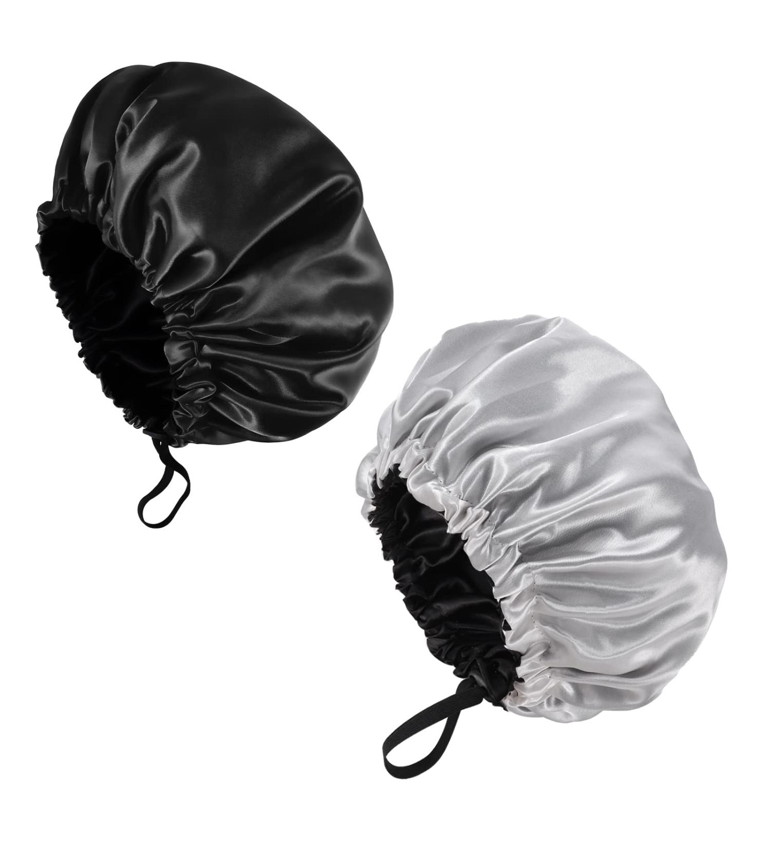 Fuyamp 2 Packs Satin Sleep Cap Adjustable Silky Sleep Bonnet for Women Long Curly Hair Double-Sided Waterproof Satin Hair Cap Extra Large Sleep Satin Bonnet for Women Girls Sleeping Grey+Black - Buy Online on GoSupps.com