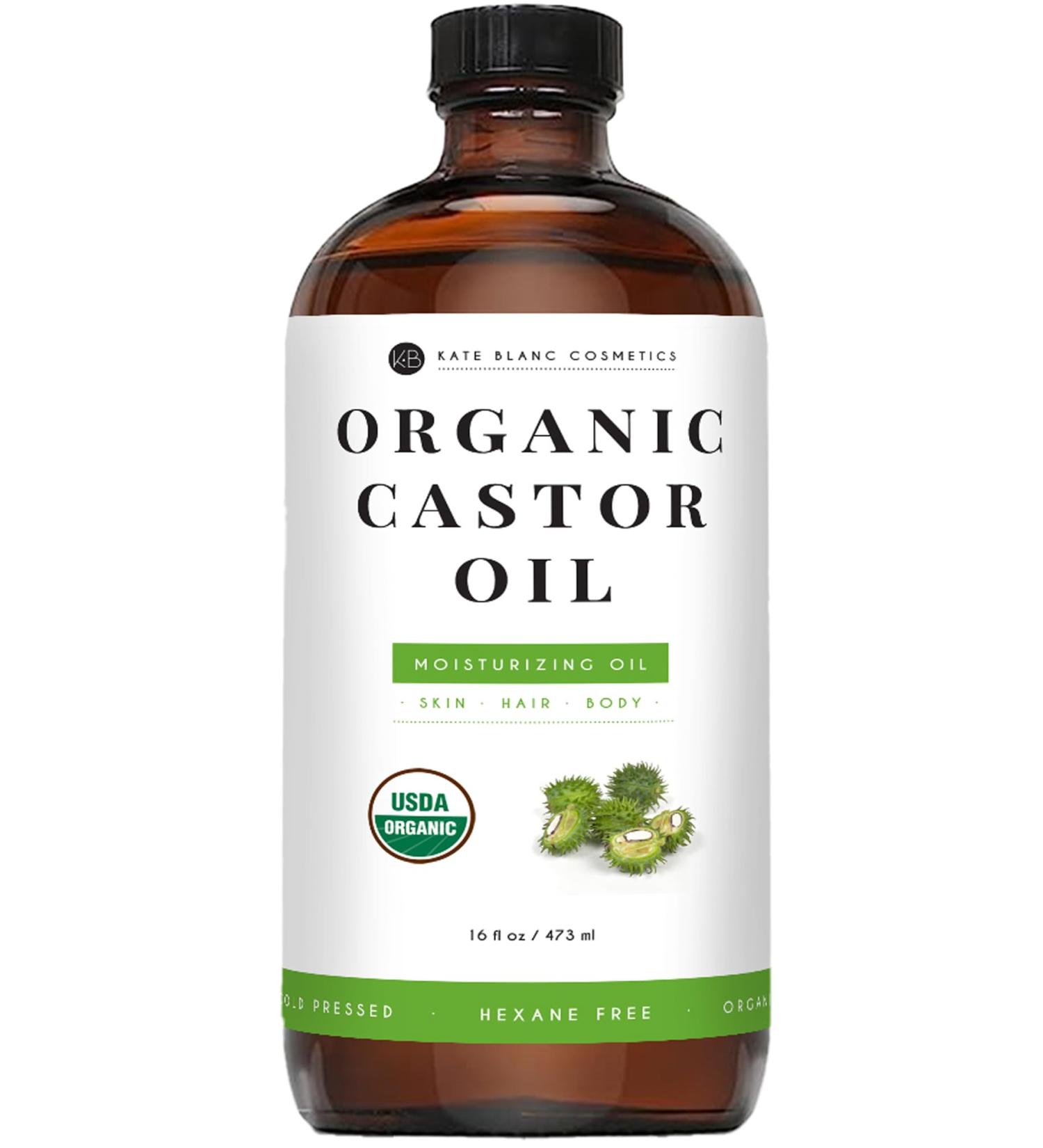 Kate Blanc Cosmetics Organic Castor Oil for Hair Growth & Body - 100% Pure Cold-Pressed Hexane-Free 16oz Glass Bottle - Buy Online on GoSupps.com