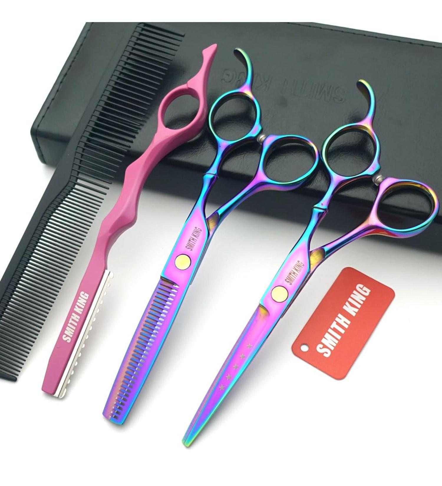 6.0 inch hair scissors set hair cutting scissors & thinning scissors with razor&comb in 1 set (Rainbow) - Buy Online on GoSupps.com