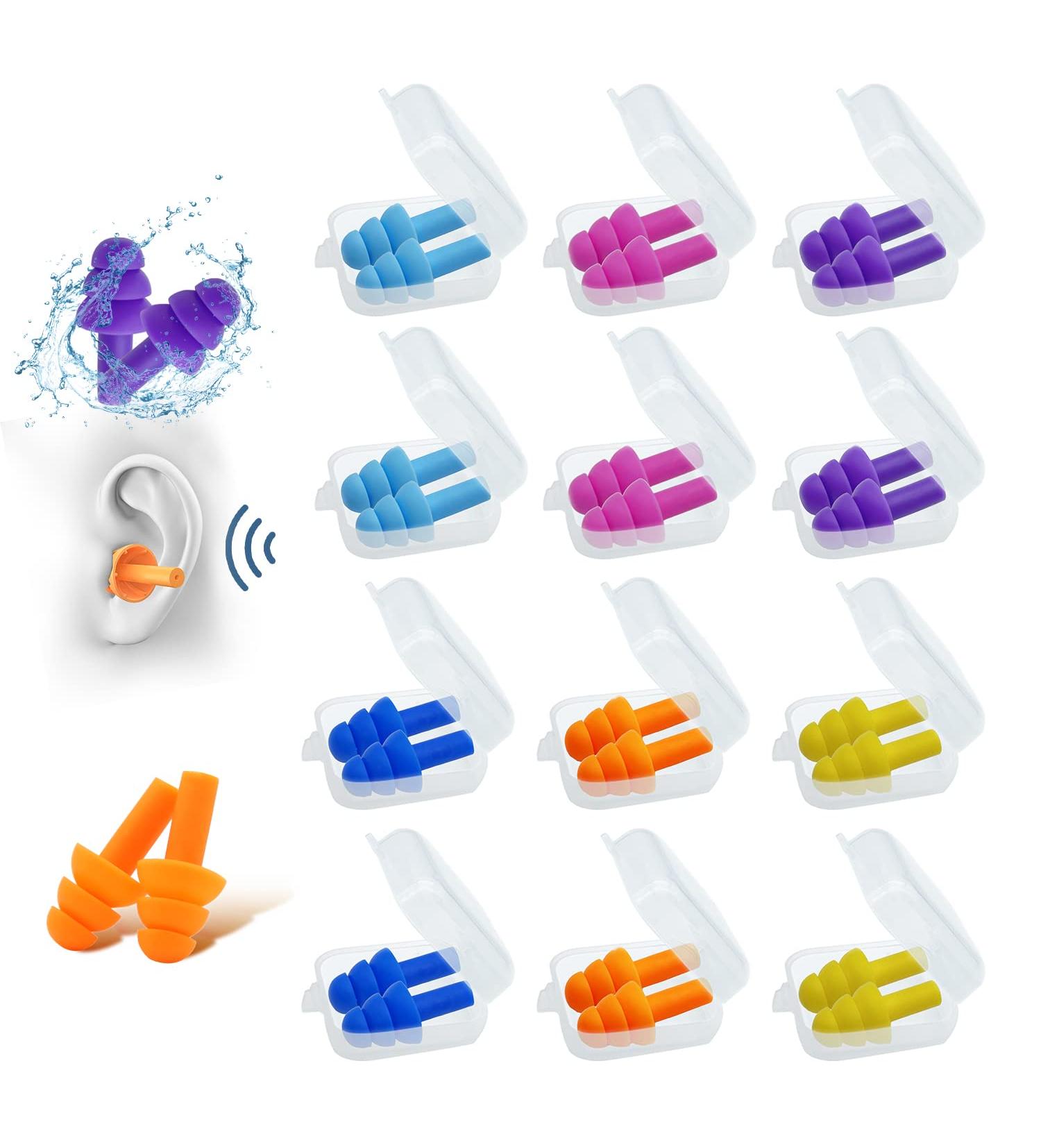 Buy Silicone Ear Plugs for Sleeping - 12 Pairs Reusable Noise Reduction Earplugs for Concerts Swimming Study & Snoring - Soft Waterproof Hearing Protection - Buy Online on GoSupps.com