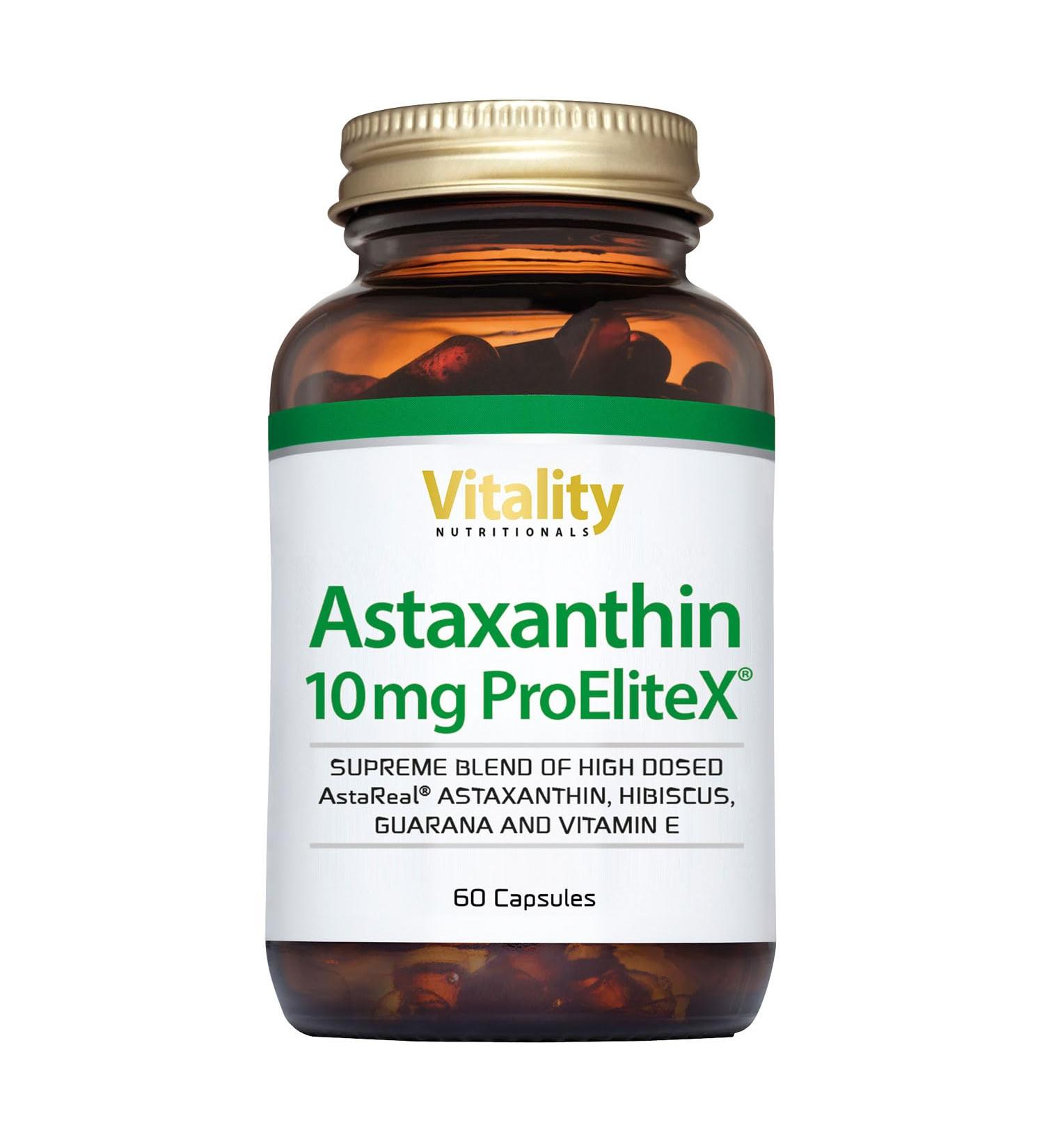 Astaxanthin 10mg - Vitality Nutritionals | 60 Vegetarian Capsules with Hibiscus Guarana & Vitamin E - Vegan Formula for Enhanced Vitality | Buy Now at Vitaminexpress - Buy Online on GoSupps.com