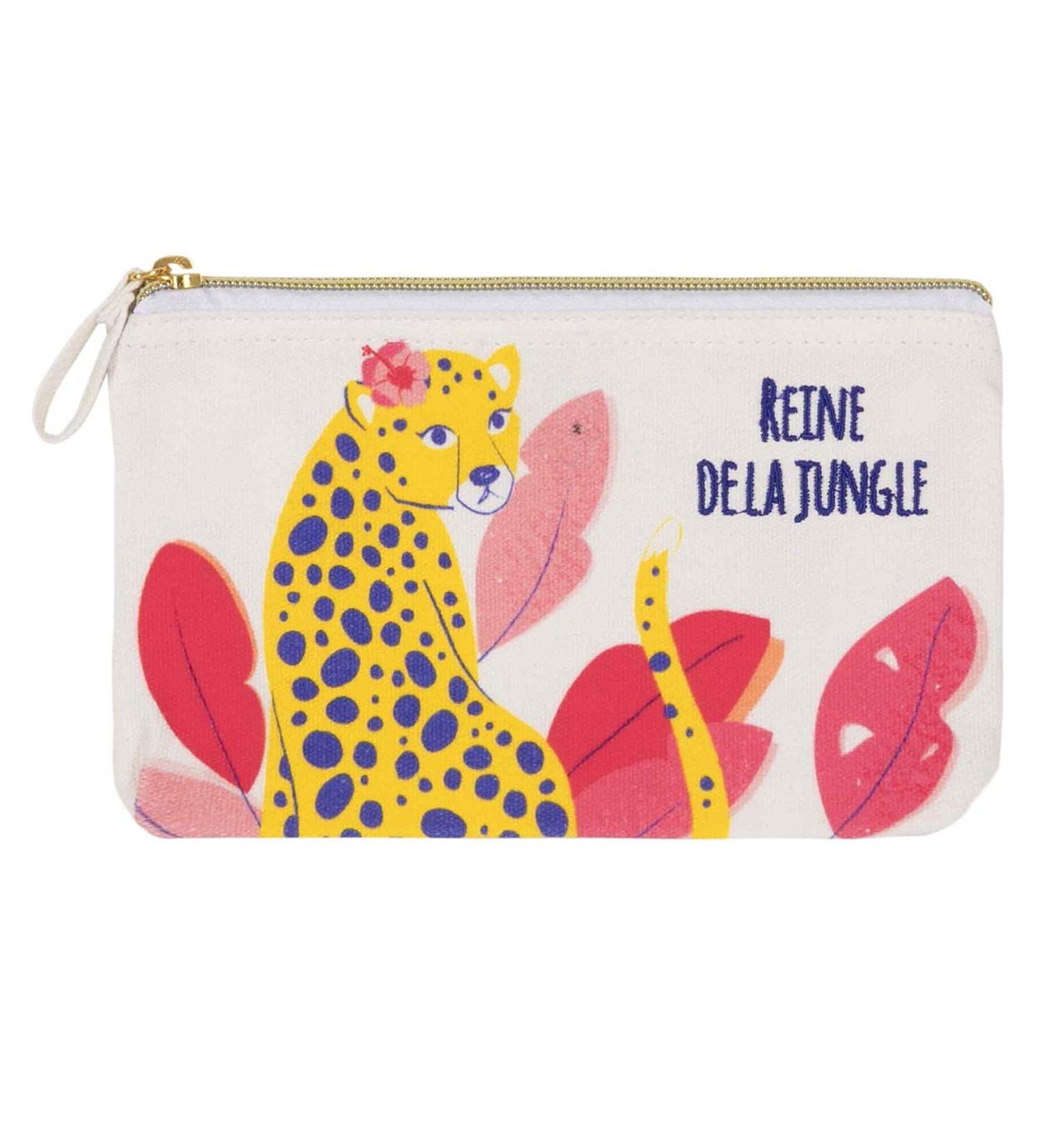 Draeger Paris - Course Course Colorful Printed - Pocket Organizer/Beauty Pocket - Panther Reine de la Jungle (in French) - 21 x 12 cm