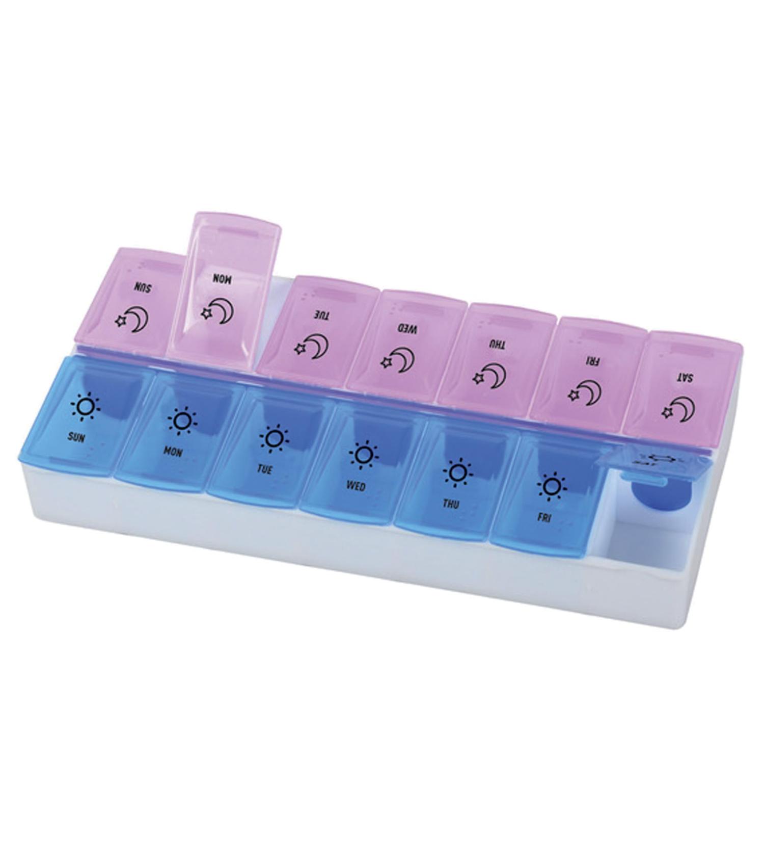 Gima Weekly Pill Organizer - 7-Day Planner with Sun & Moon Design Compact & Portable in Pink & Light Blue - Buy Online on GoSupps.com