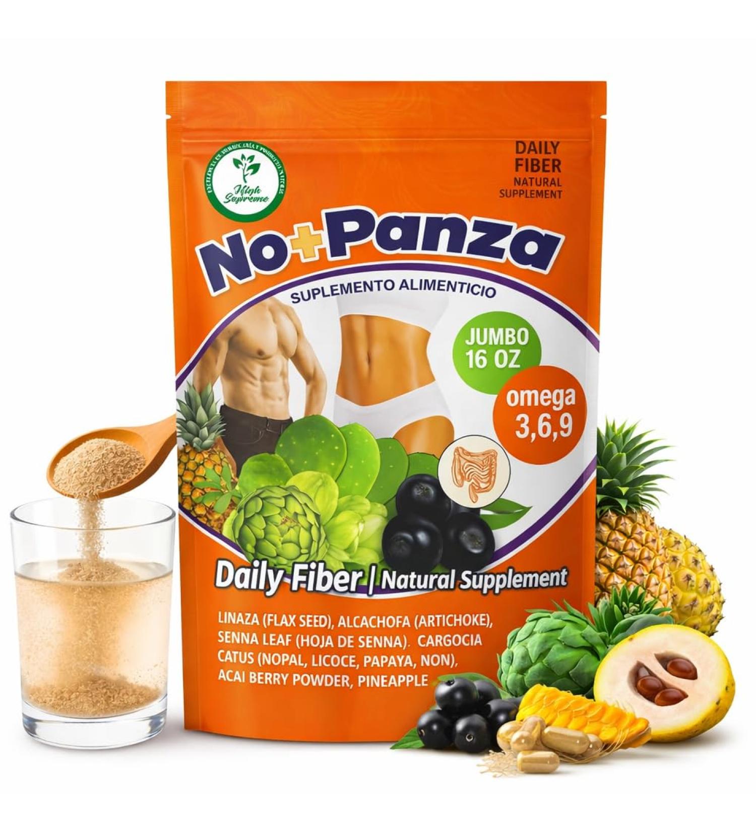 Daily Fiber Wellness Blend Mezcla de Fibra Diaria 16 oz Natural Plant-Based Supplement Flaxseed Alcachofa Garcinia Nopal Senna Noni A a Pi a & Omega 3-6-9 Panza(Cactus Papaya) Bienestar Digestivo - Buy Online on GoSupps.com