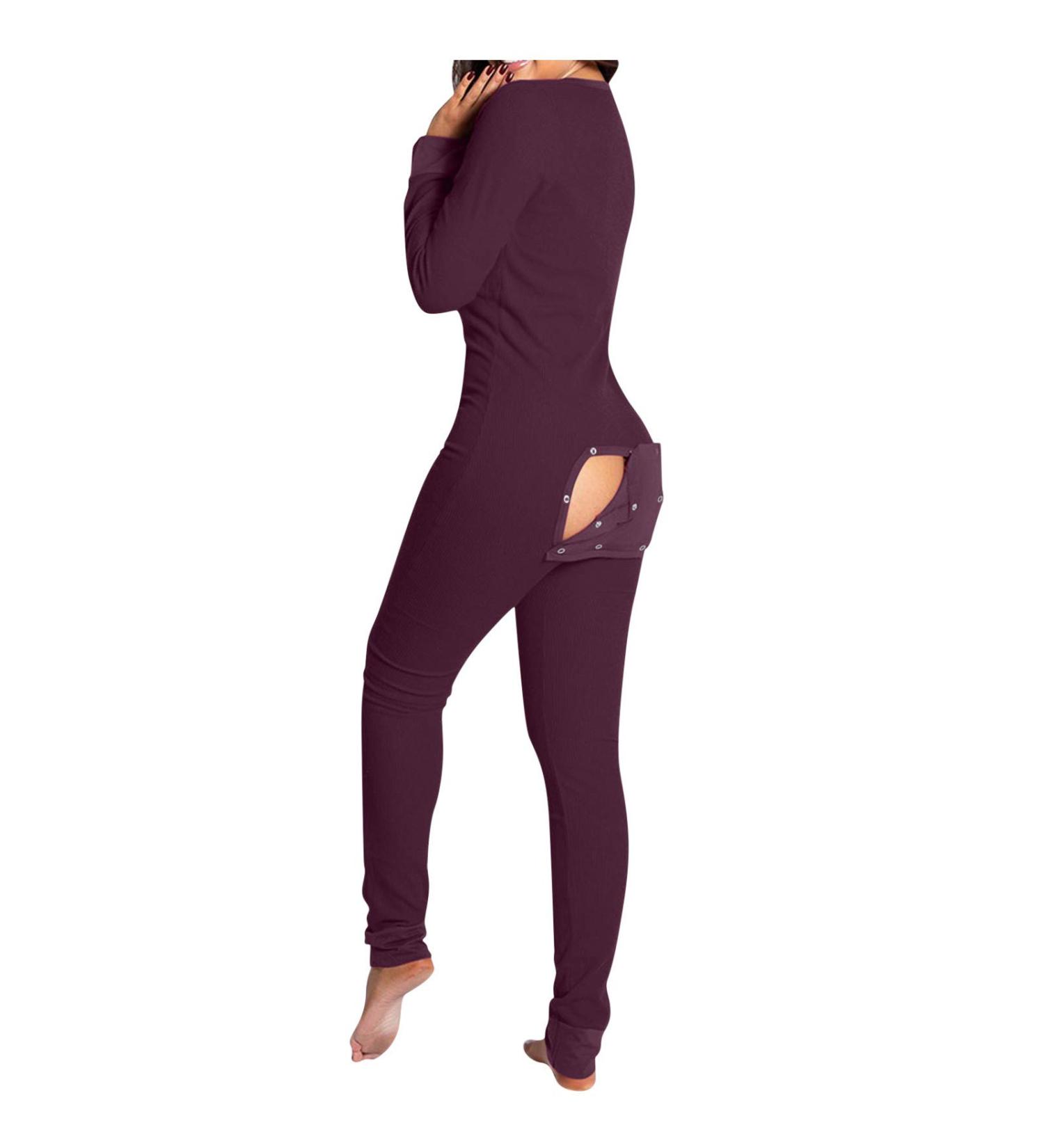Ronony Women's Long Open Step Pajamas - Comfortable Thermo Lip Print One-Piece Homewear & Sexy Button Split Onesies - Buy Online on GoSupps.com