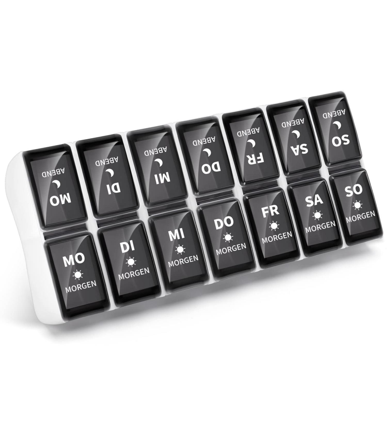 OPRET German 7-Day Pill Box with 14 Compartments - Weekly Medication Organizer with Removable Evening Compartments - International Shipping Available - Buy Online on GoSupps.com