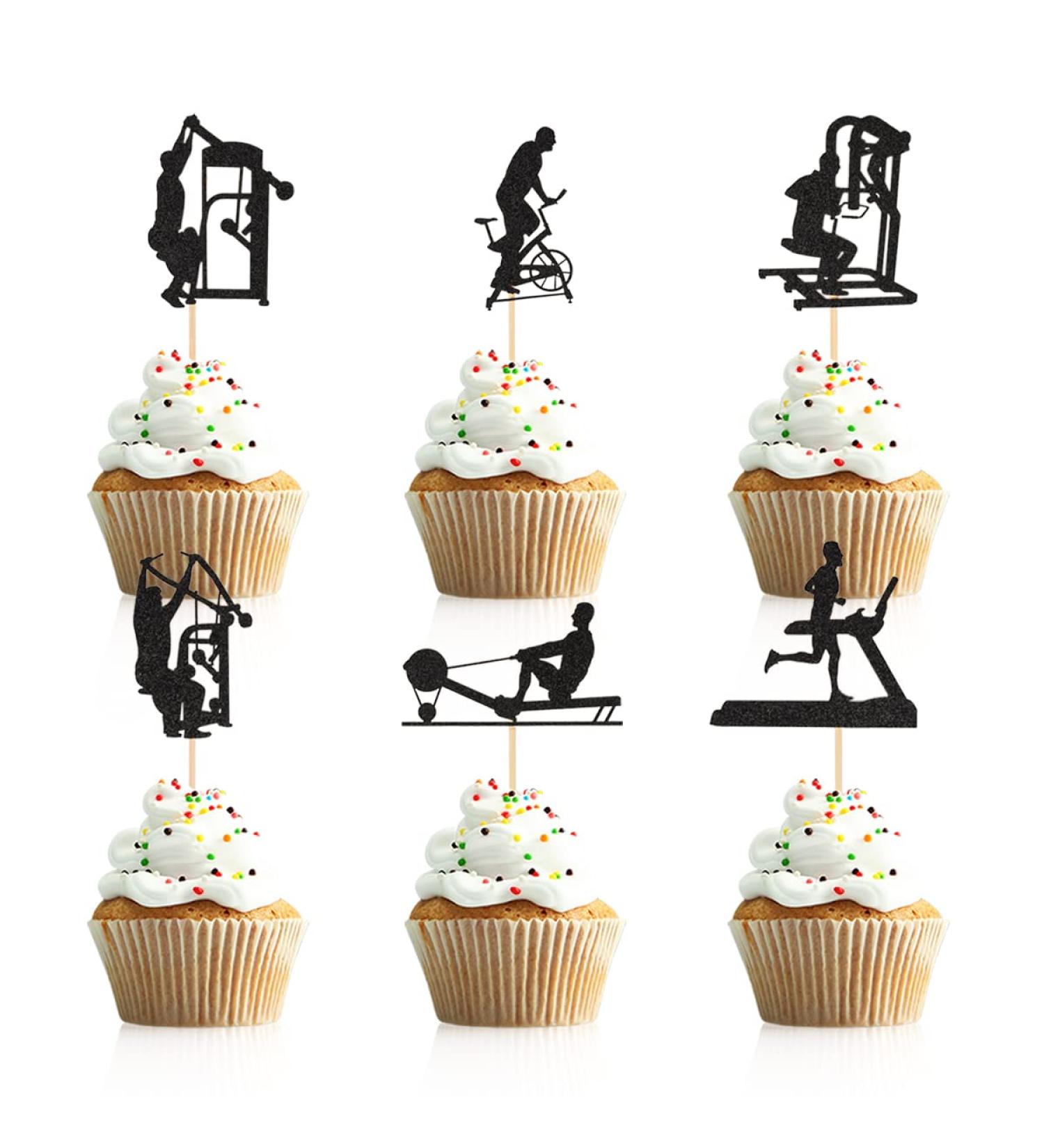 Donoter 24 Pieces Gym Cupcake Toppers Weight Lifting Cake Picks for Fitness Themed Birthday Party Decorations - Buy Online on GoSupps.com
