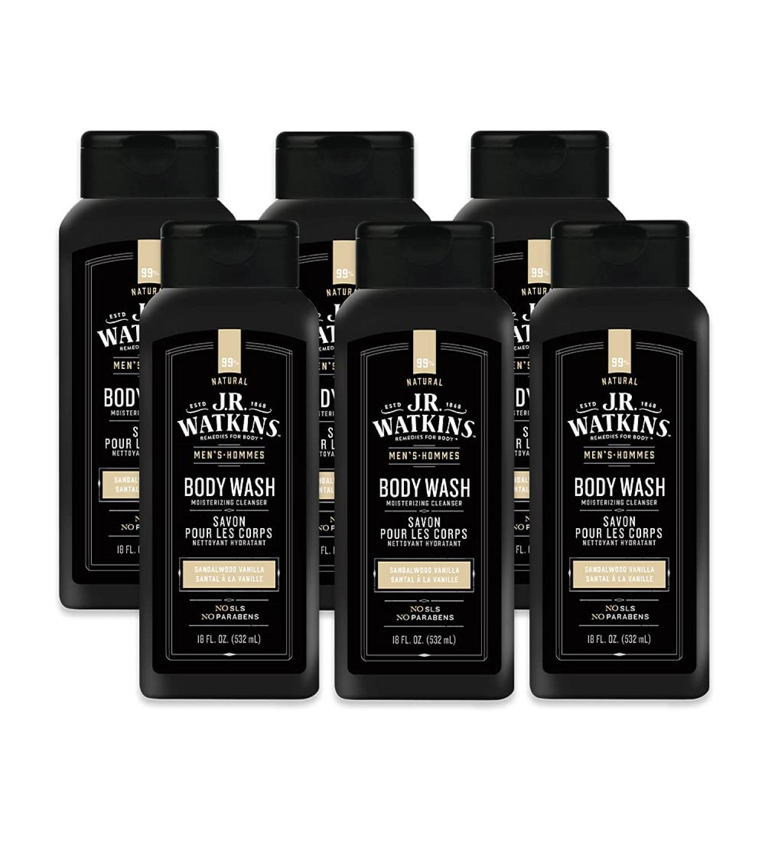 J.R. Watkins Natural Hydrating Body Wash for Men and Women - Sandalwood Vanilla - 18 fl oz (Pack of 6) - Buy Online on GoSupps.com