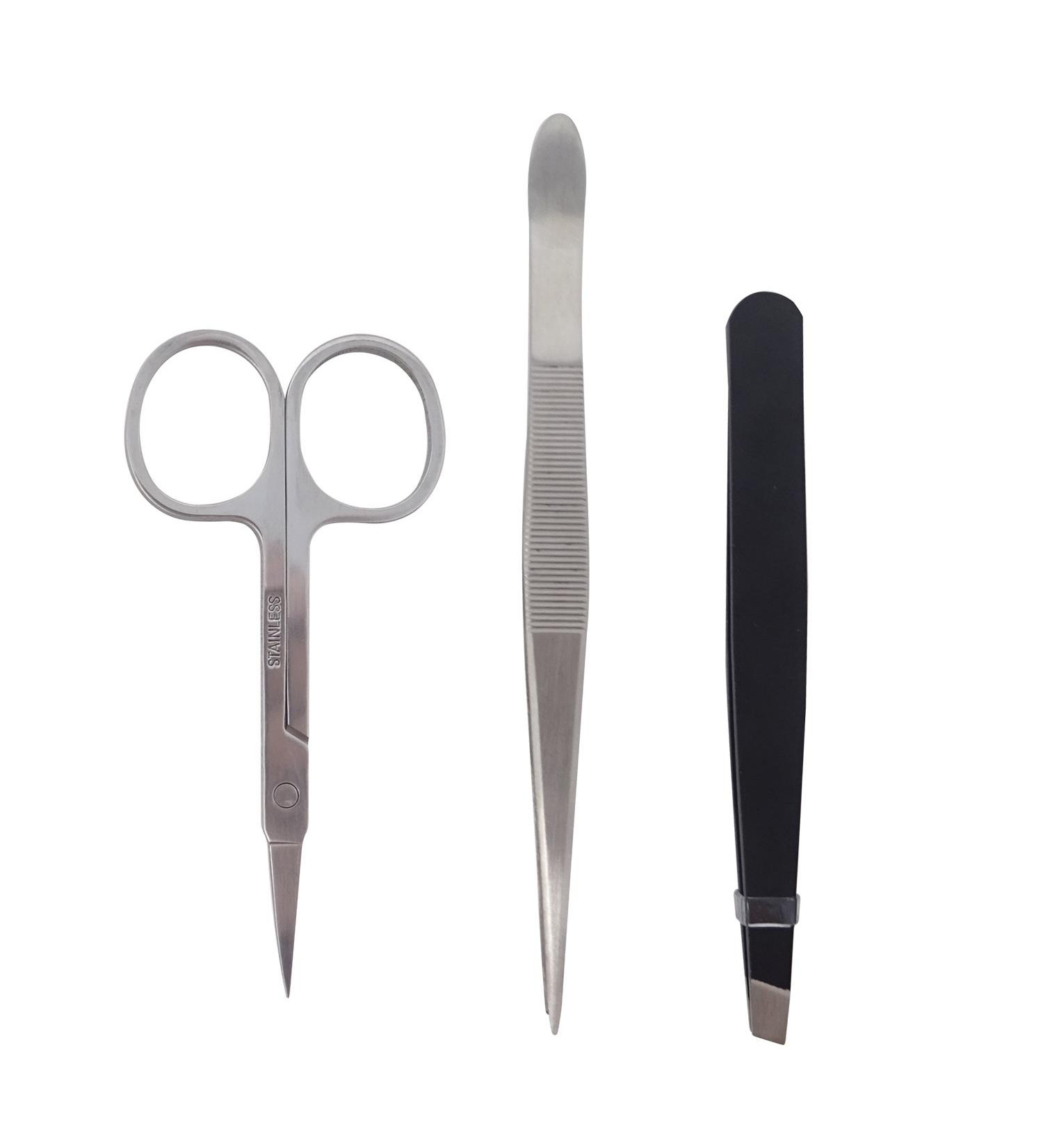 Honbay 3PCS Stainless Steel Tweezers Set for Eyebrow and Nose Hair - Point and Slant Tweezers with Eyebrows Scissor - Buy Online on GoSupps.com