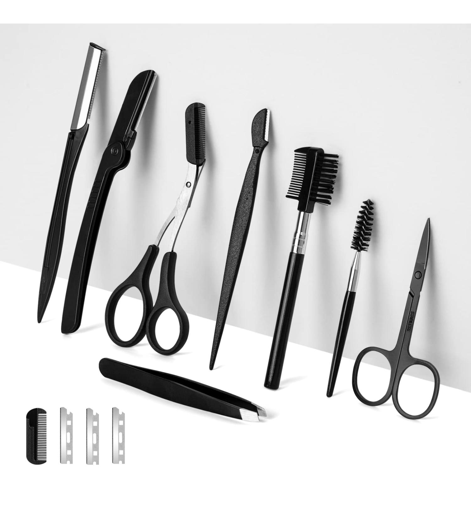 Professional 8in1 Eyebrow Trimmer Set for Women and Men - Razor, Brush, Comb, Scissors, Tweezers - Buy Online on GoSupps.com