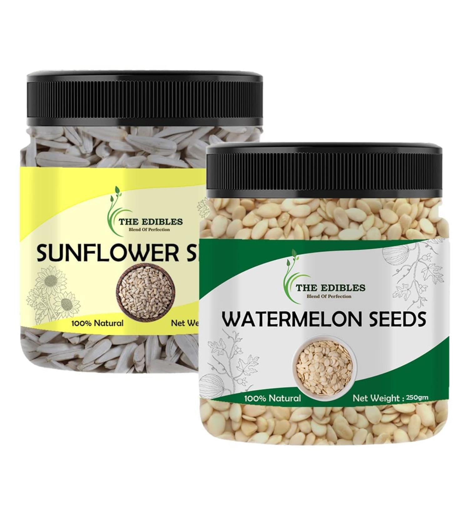 The EDIBLES Combo Seeds Raw Watermelon Seeds Protein Fiber Rich Superfood for Eating and Raw Sunflower Seeds for Eating Healthy Seeds 250 GMS Each Total 500 GMS_Packing May Vary - Buy Online on GoSupps.com