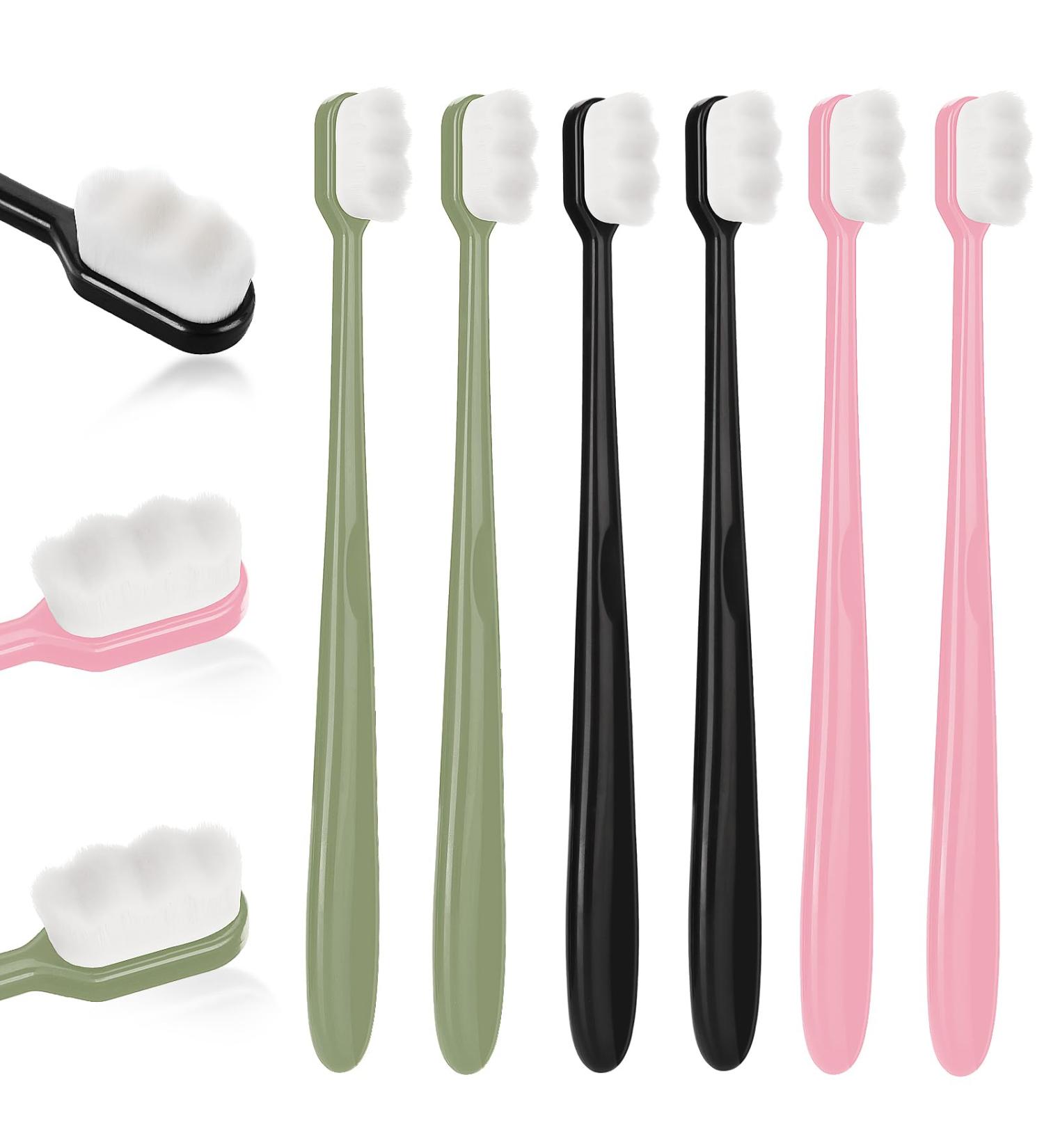 Buy Wllhyf Extra Soft Toothbrush Set - Micro Nano Fiber for Sensitive Gums - 6 PCS Adult & Child Toothbrushes (Black Green Pink) - Ideal for Oral Care & Gum Recession - Buy Online on GoSupps.com