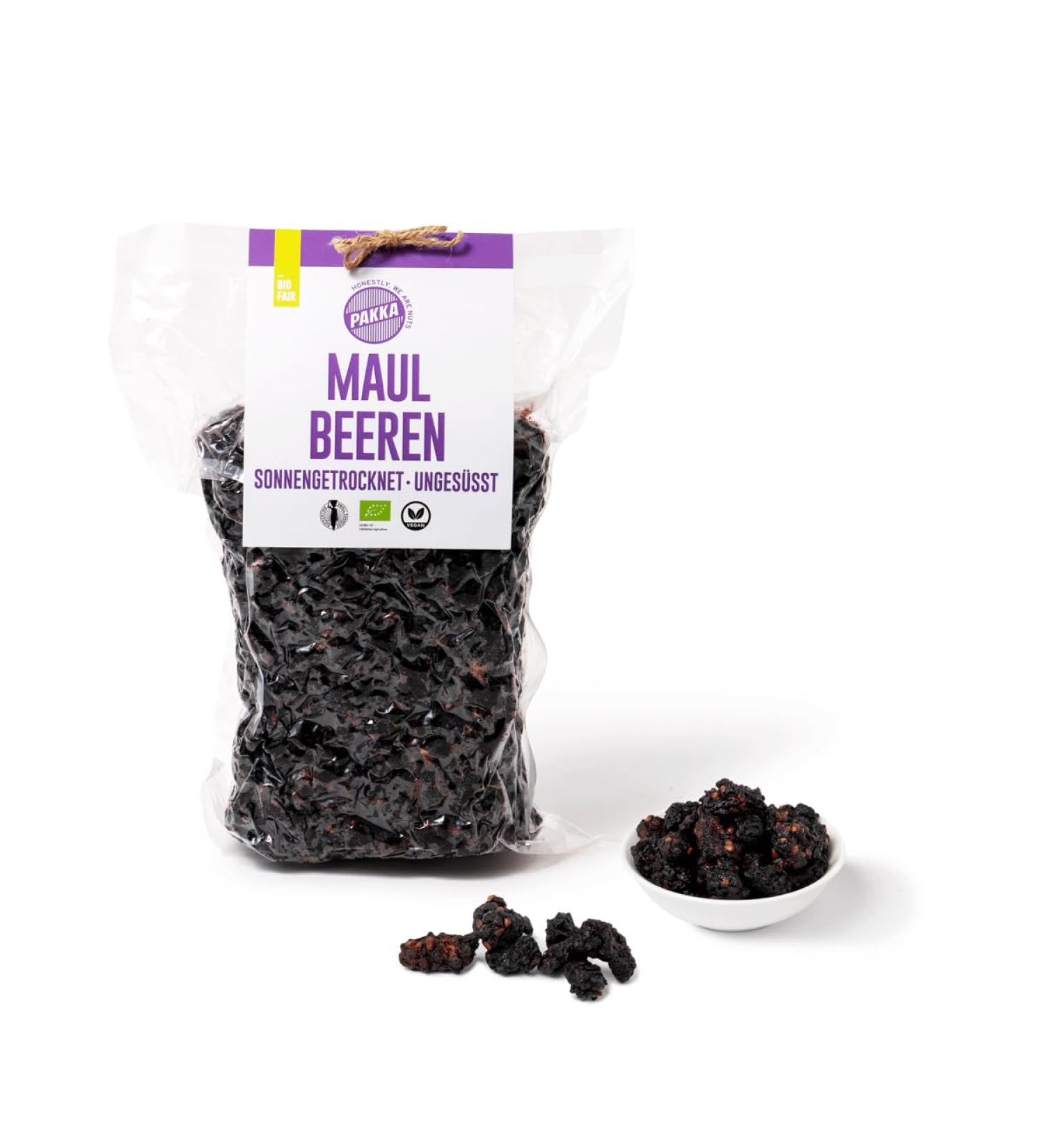 PAKKA - Organic Shotut Black Mulberries 1 kg sun dried fair trade very sticky juicy sweet and sour directly from small farmers in Samarkand Uzbekistan 1000 g - Buy Online on GoSupps.com