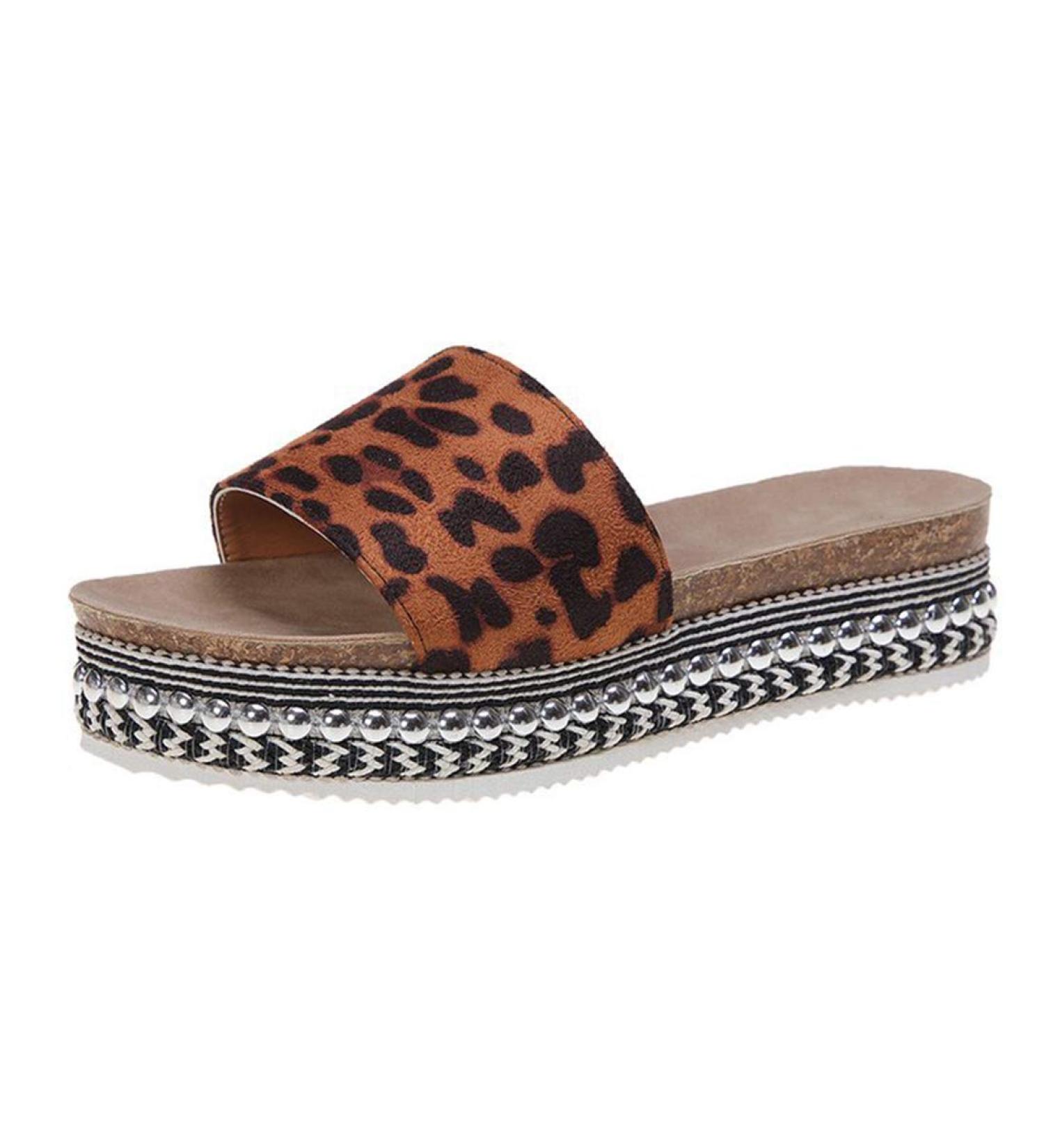 Stylish Women's Summer Slide Sandals | Roman Casual Open Toe Comfort | Large Size Black & Leopard 38 EU - Buy Online on GoSupps.com
