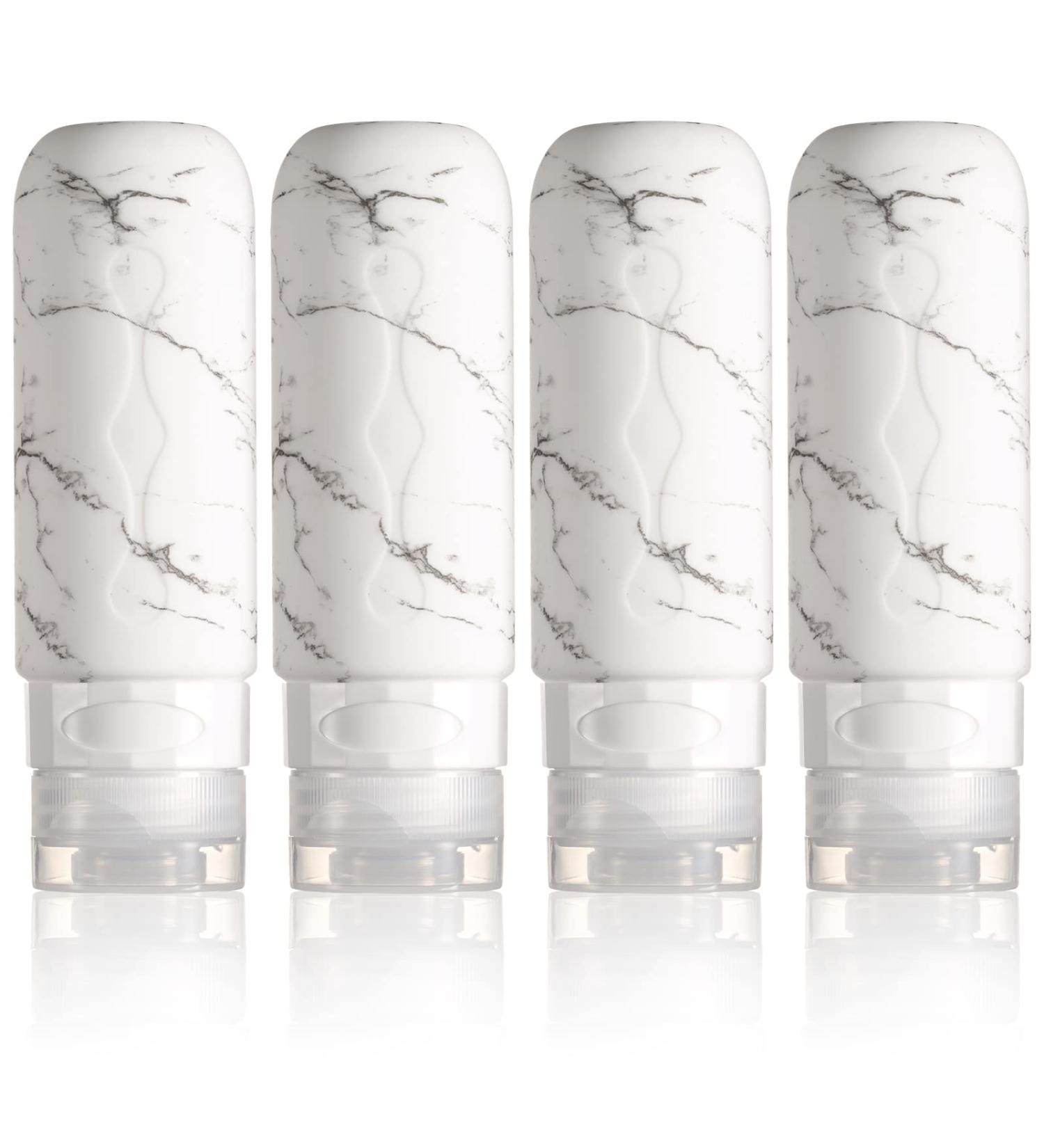 Gemice Travel Bottles Set - TSA Approved, Leak Proof, Silicone 3oz Containers for Toiletries - 4 Pack (White) - Buy Online on GoSupps.com