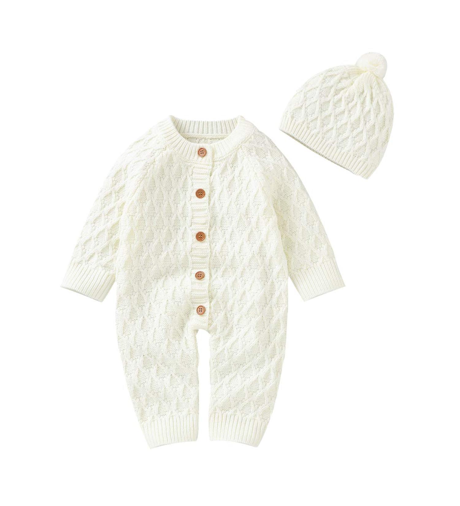 DovFanny Baby Romper Suit | Unisex Knit Jumpsuit with Hat | Winter Outfit for Newborn 12-18 Months - Buy Online on GoSupps.com