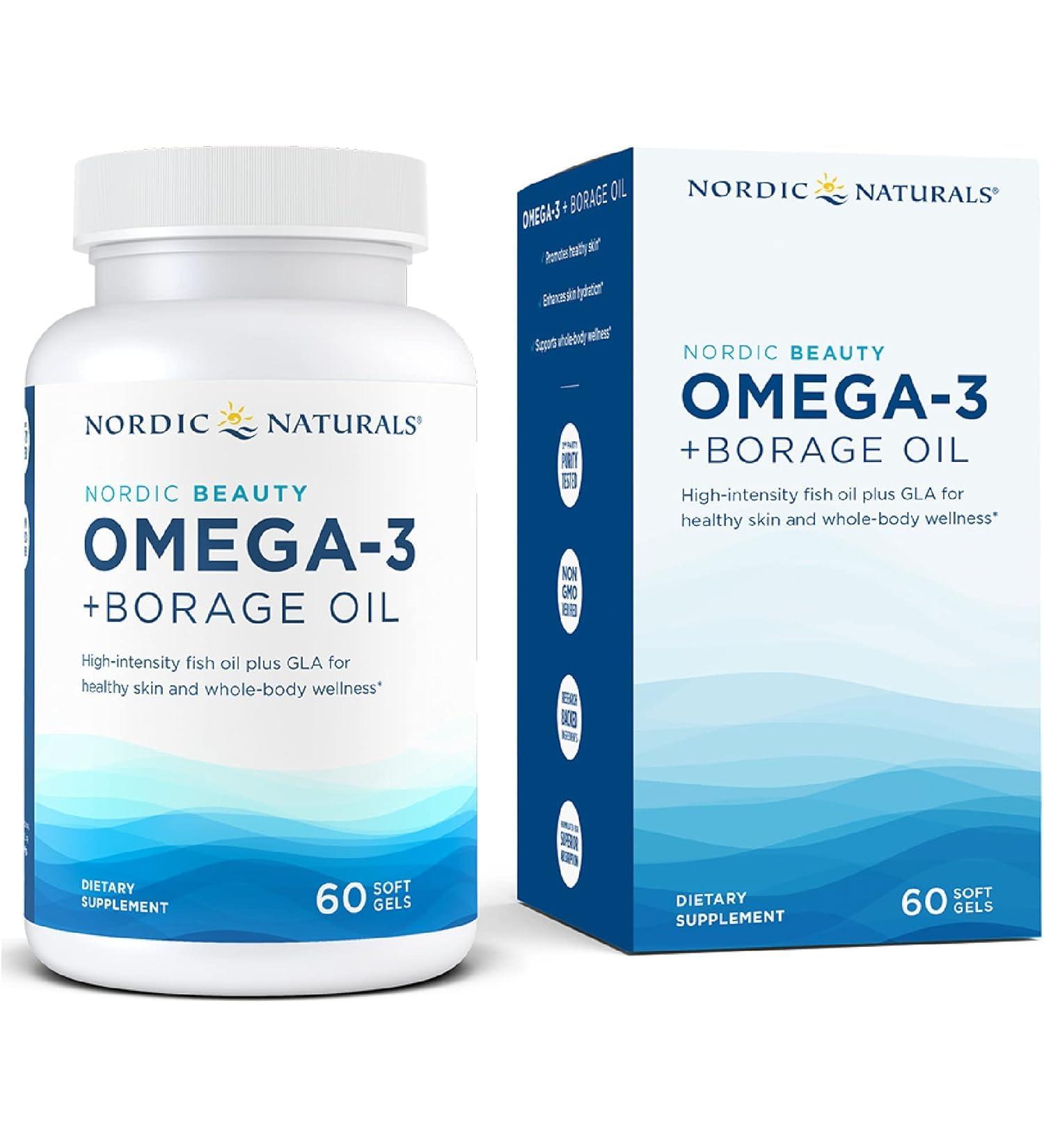  Tudor Nordic's Nordic Beauty Omega-3 Borage Oil Natural Lemon Flavored 60 Soft Gels Fish Oil Supplement for Skin Health & Skin Hydration 30 Servings - Buy Online on GoSupps.com