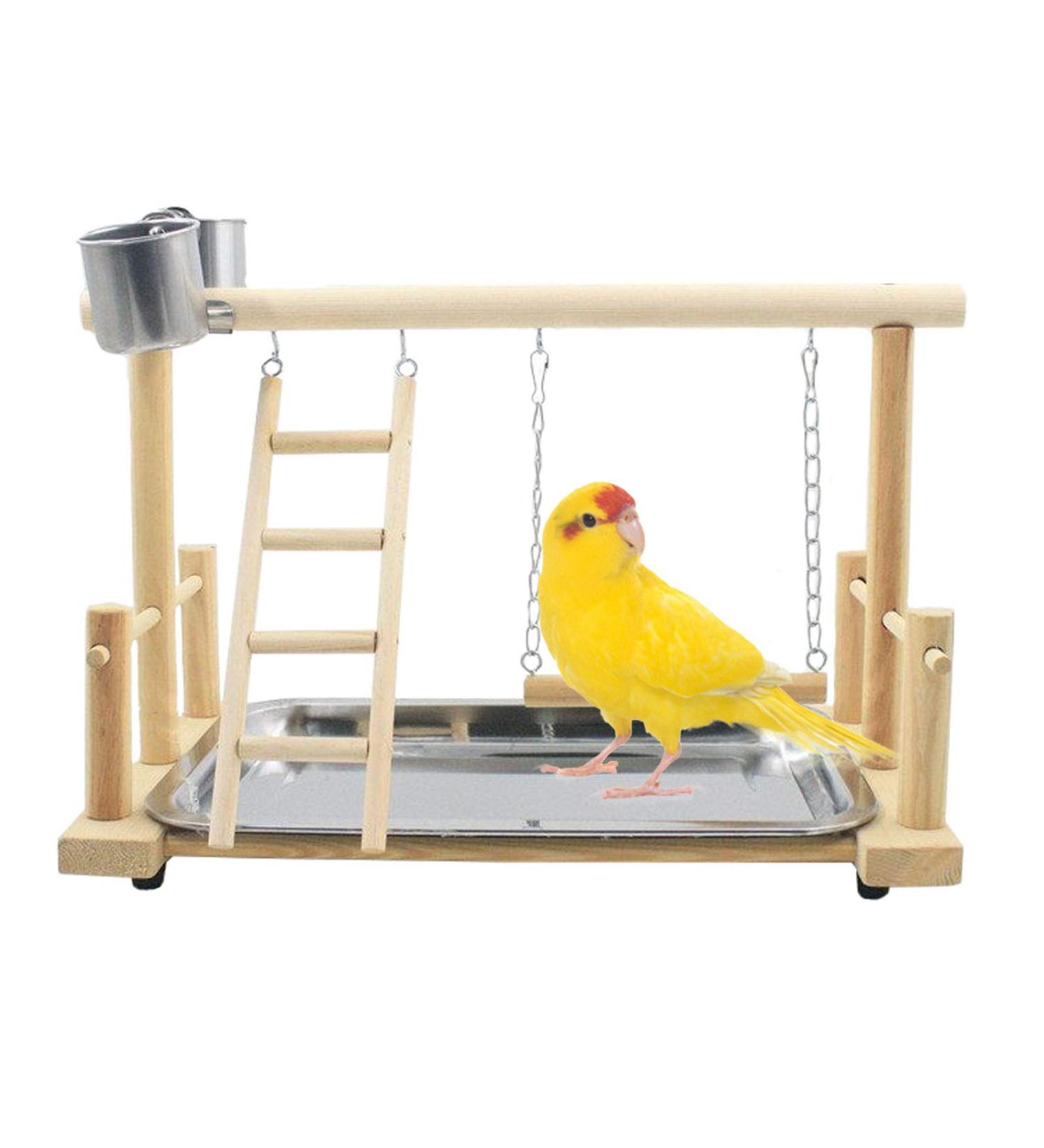 Parrots Playground Gym with Ladder Swings & Feeding Cups - For Parakeets, African Grey, Conures, Cockatiels - Cage Accessories & Toys - Buy Online on GoSupps.com