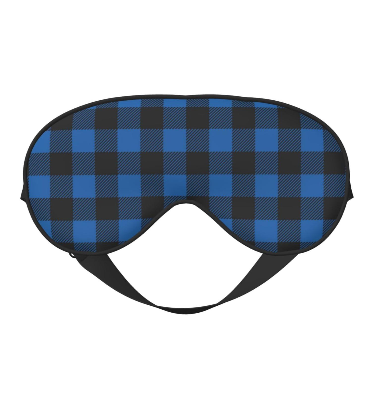 Blue Black Plaid Print Sleep Eye Mask | Soft Blindfold with Elastic Strap for Travel & Night Sleeping - Buy Online on GoSupps.com